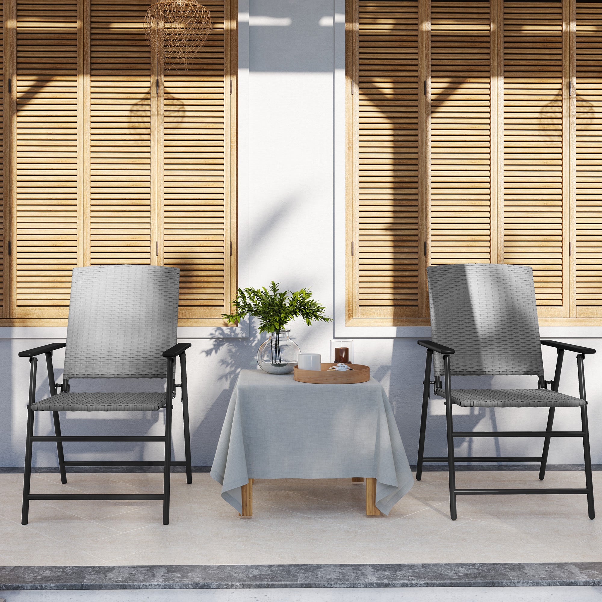 Outsunny Set of Two Folding Rattan Seat Chairs - Grey - North Peak Garden Furniture