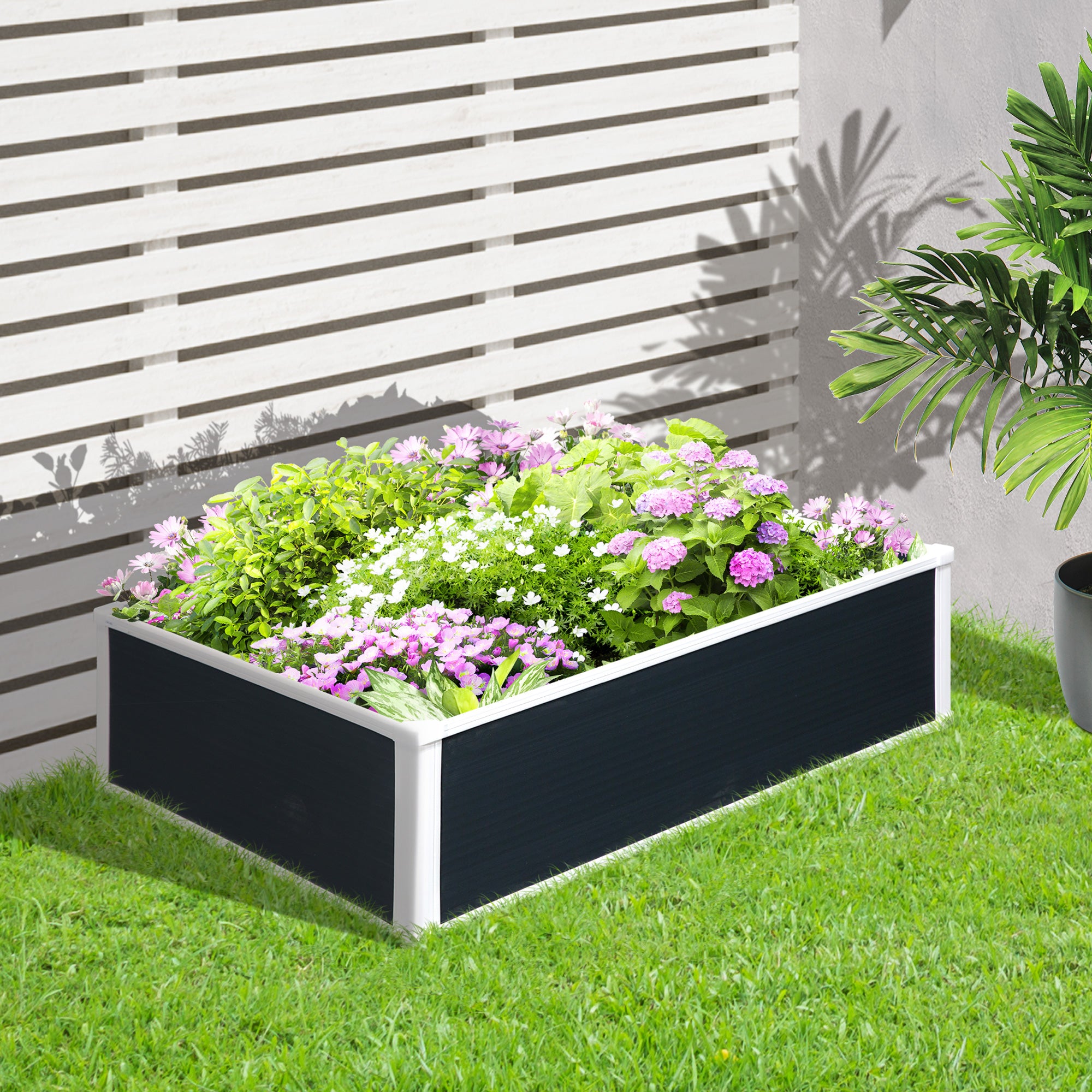 Outsunny 221L Raised Garden Bed, Weather-resistant PP Planter Box Containers for Outdoor Patio Plant Flower Vegetable,100 x 80 x 30 cm - North Peak Garden Furniture