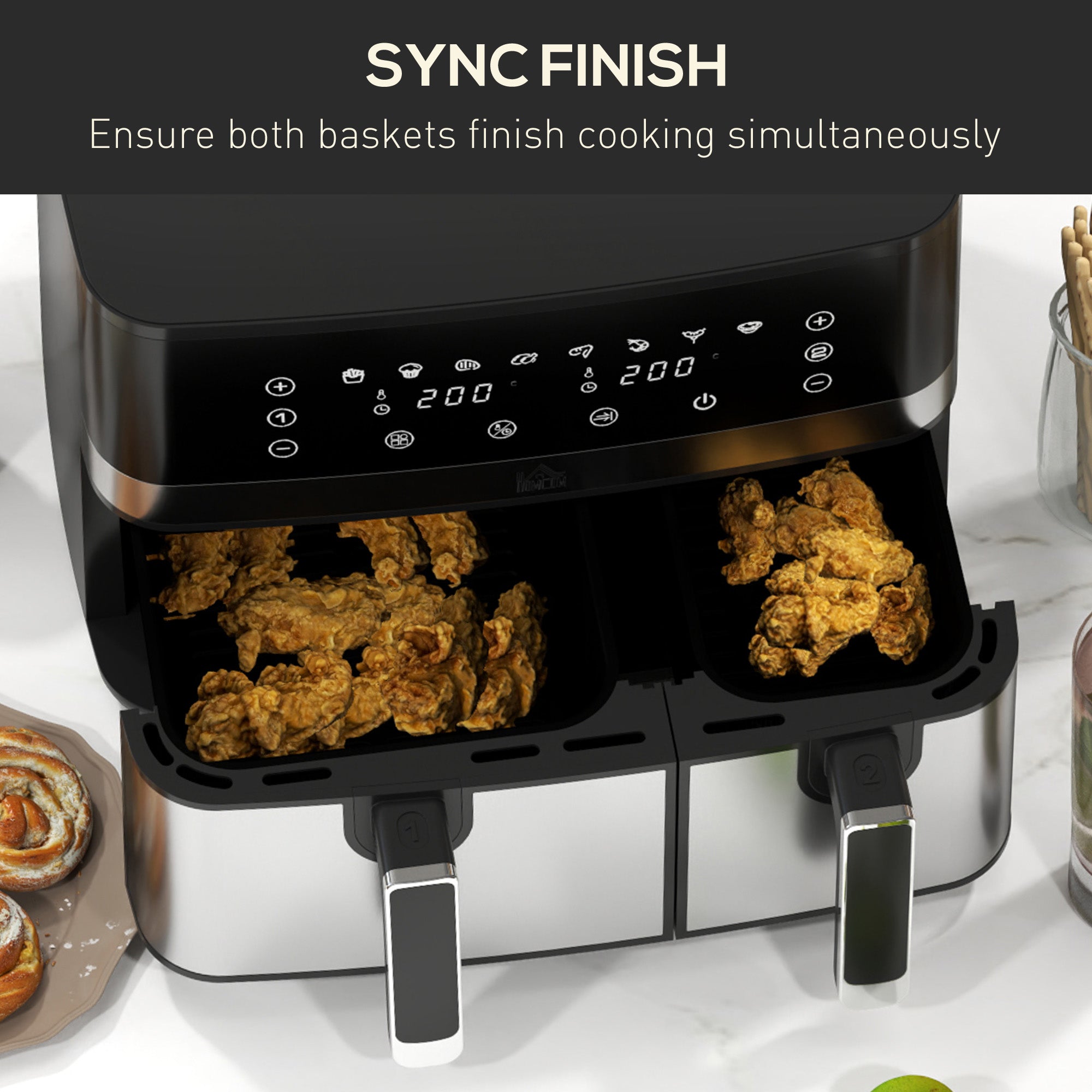 HOMCOM 8.5L Dual Basket Air Fryer, with Sync and Multi-Menu Cooking