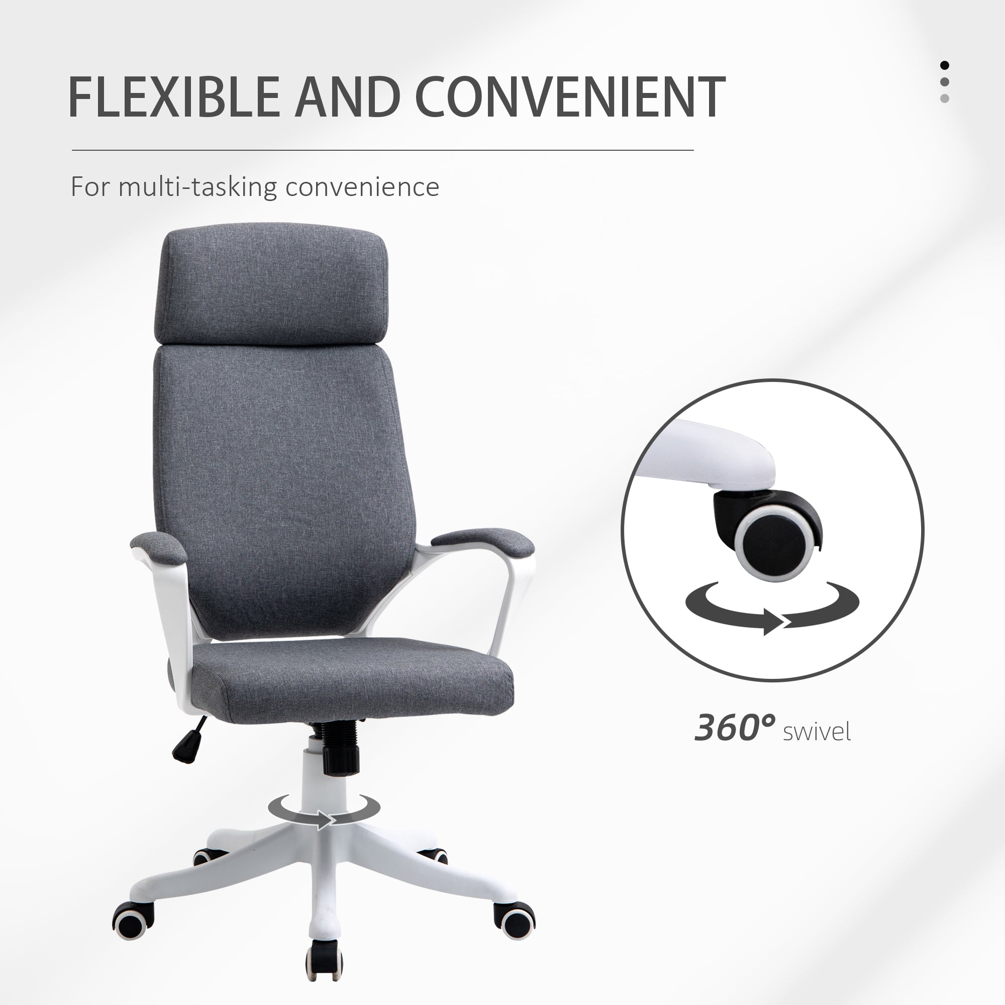 Vinsetto Office Chair, Ergonomic Desk Chair, High Back Study Chair with Headrest and Lumbar Back Support, Adjustable Height for Home and Work, Grey - North Peak Garden Furniture
