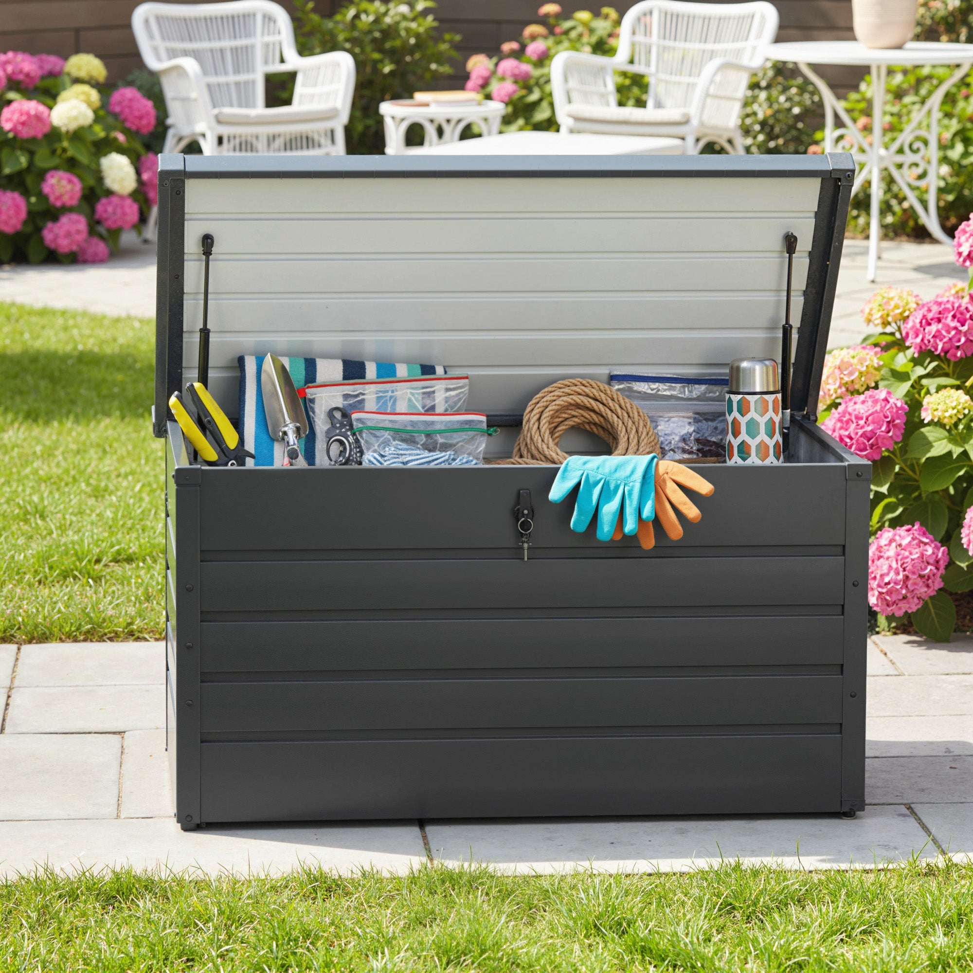 Outsunny 311L Galvanised Steel Garden Storage Box - Dark Grey