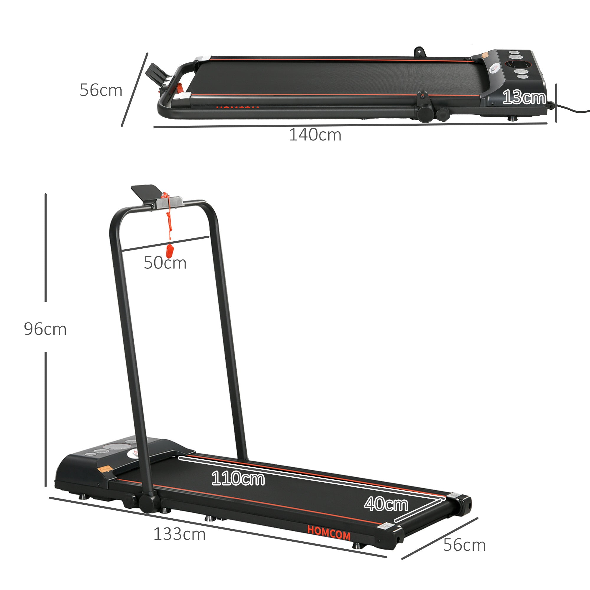 HOMCOM Foldable Walking Treadmill, with LED Display, for Home, Office & Fitness Studio - North Peak Garden Furniture