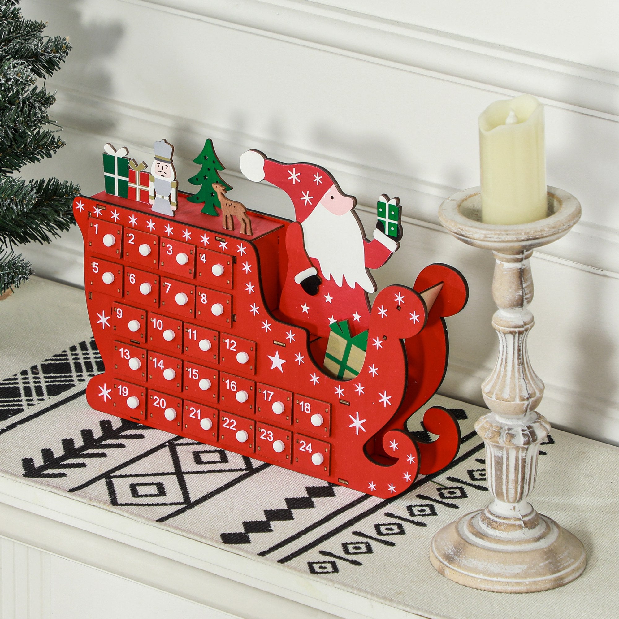 HOMCOM 24-Drawer Reusable Santa Sleigh Christmas Advent Calendar - North Peak Garden Furniture