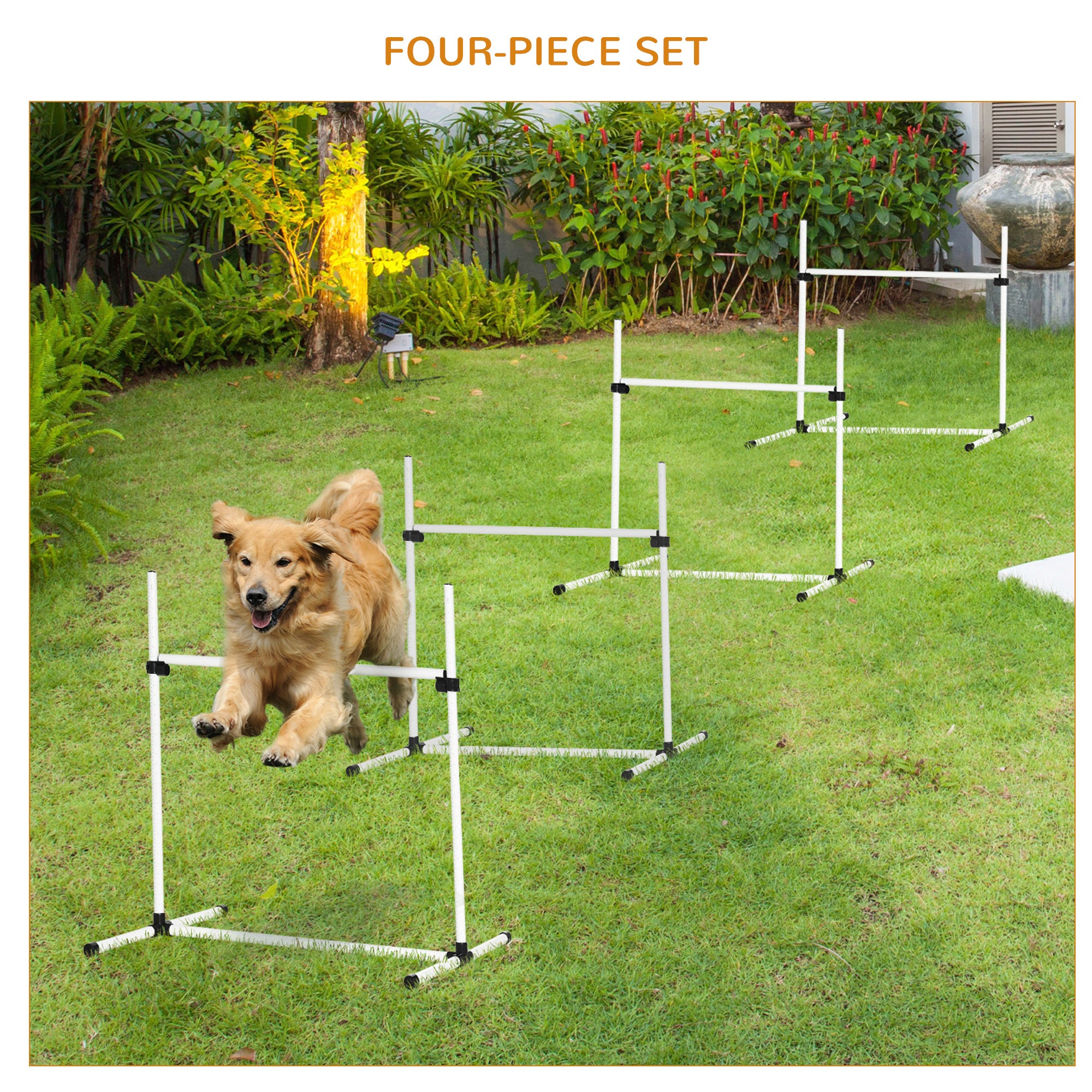 PawHut Dog Agility Equipment Training Height Adjustable Jumps Hurdle 4 Pieces with Carrying Bag for Outdoor - North Peak Garden Furniture