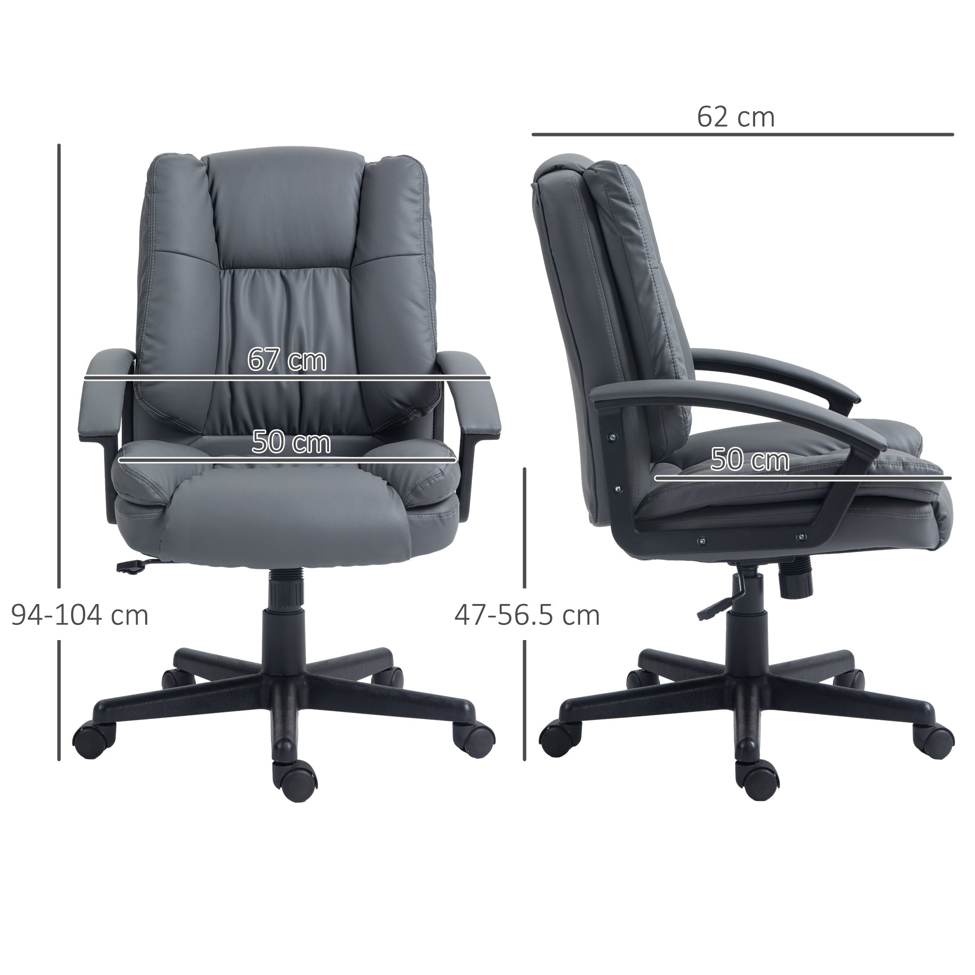 HOMCOM Office Chair, Faux Leather Computer Desk Chair, Mid Back Executive Chair with Adjustable Height and Swivel Rolling Wheels for Home Study, Dark Grey - North Peak Garden Furniture