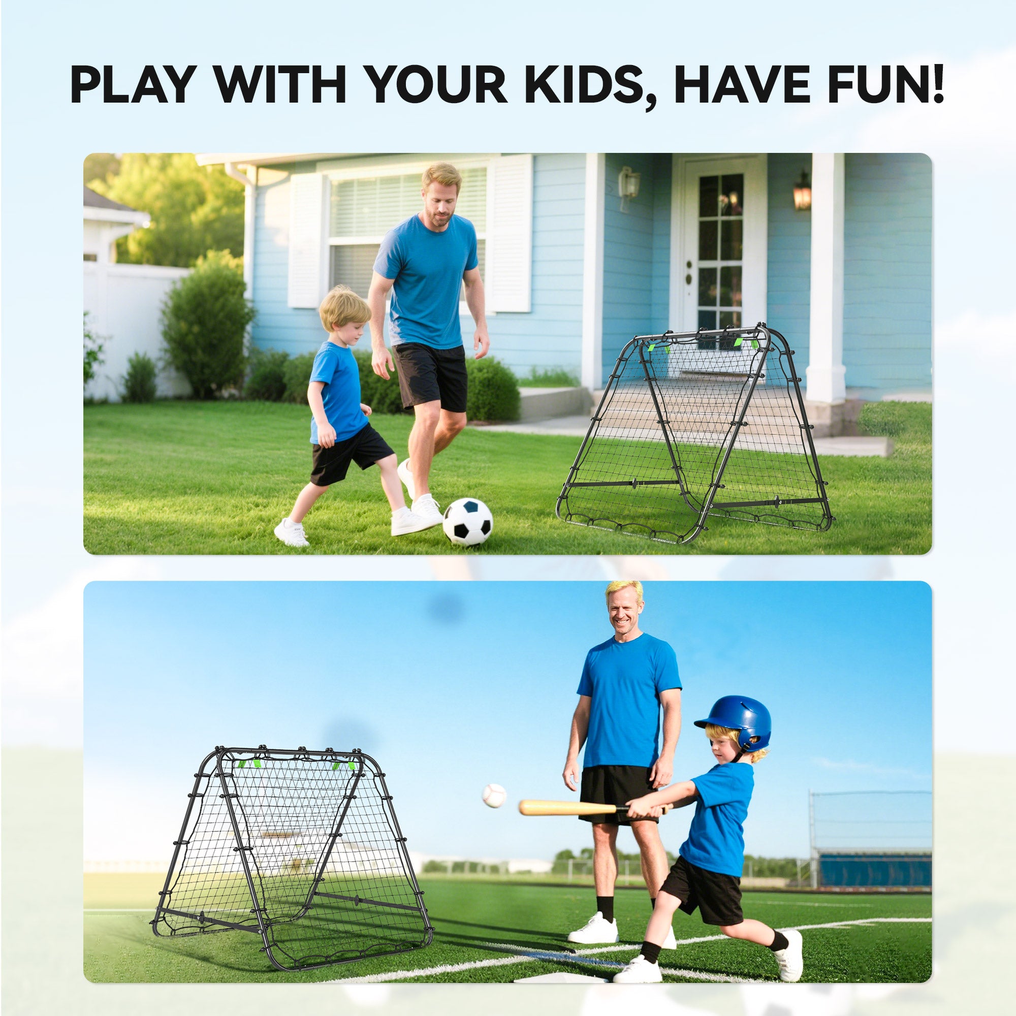 HOMCOM Double Sided Football Rebounder Net, Football Rebound Goal with 5 Adjustable Angles, Black