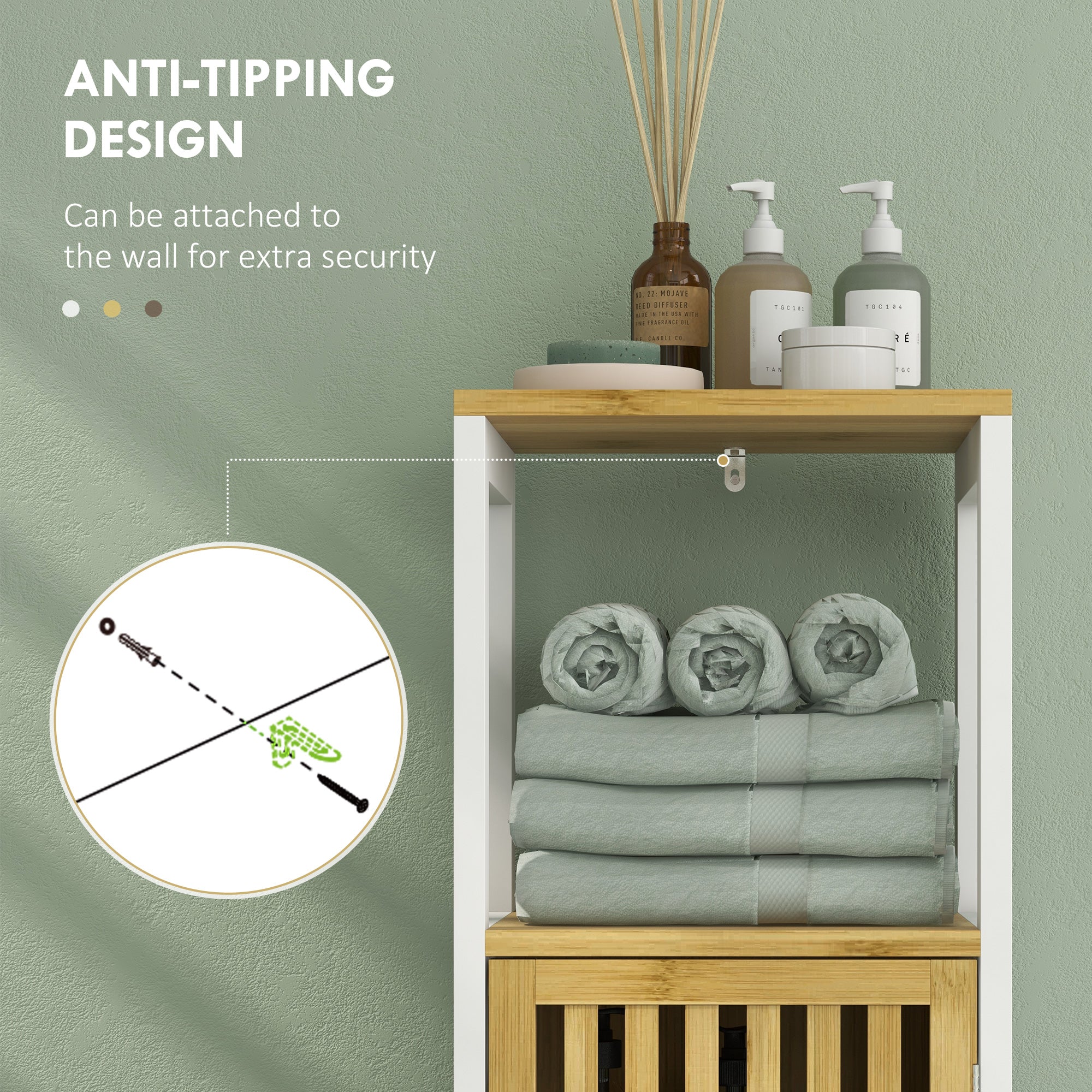 HOMCOM Bamboo-Blend Retro Cut-Out Bathroom Storage Unit, with Cupboard - North Peak Garden Furniture
