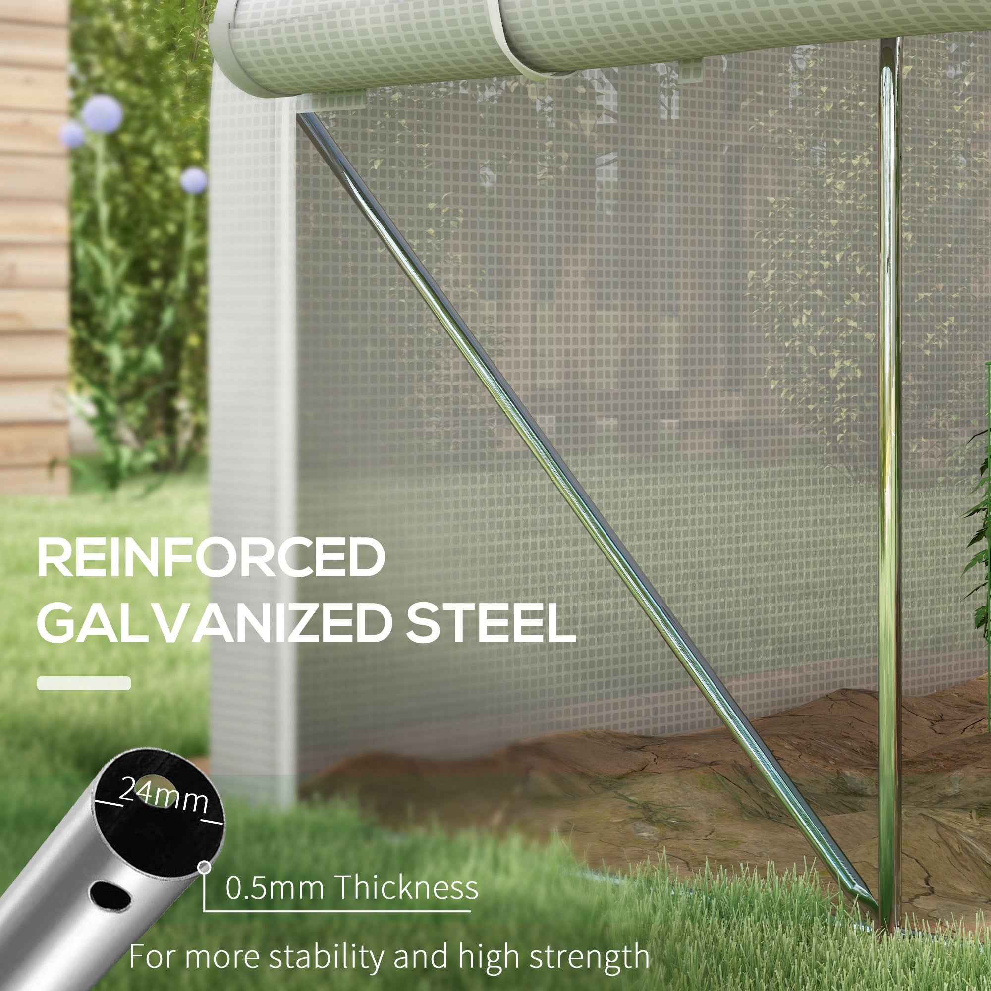 Outsunny 4 x 3(m) Walk-in Polytunnel Greenhouse, Zipped Roll Up Sidewalls, Mesh Door, 8 Mesh Windows, Tunnel Warm House Tent with PE Cover, Complimentary Plant Labels and Gloves, White - North Peak Garden Furniture