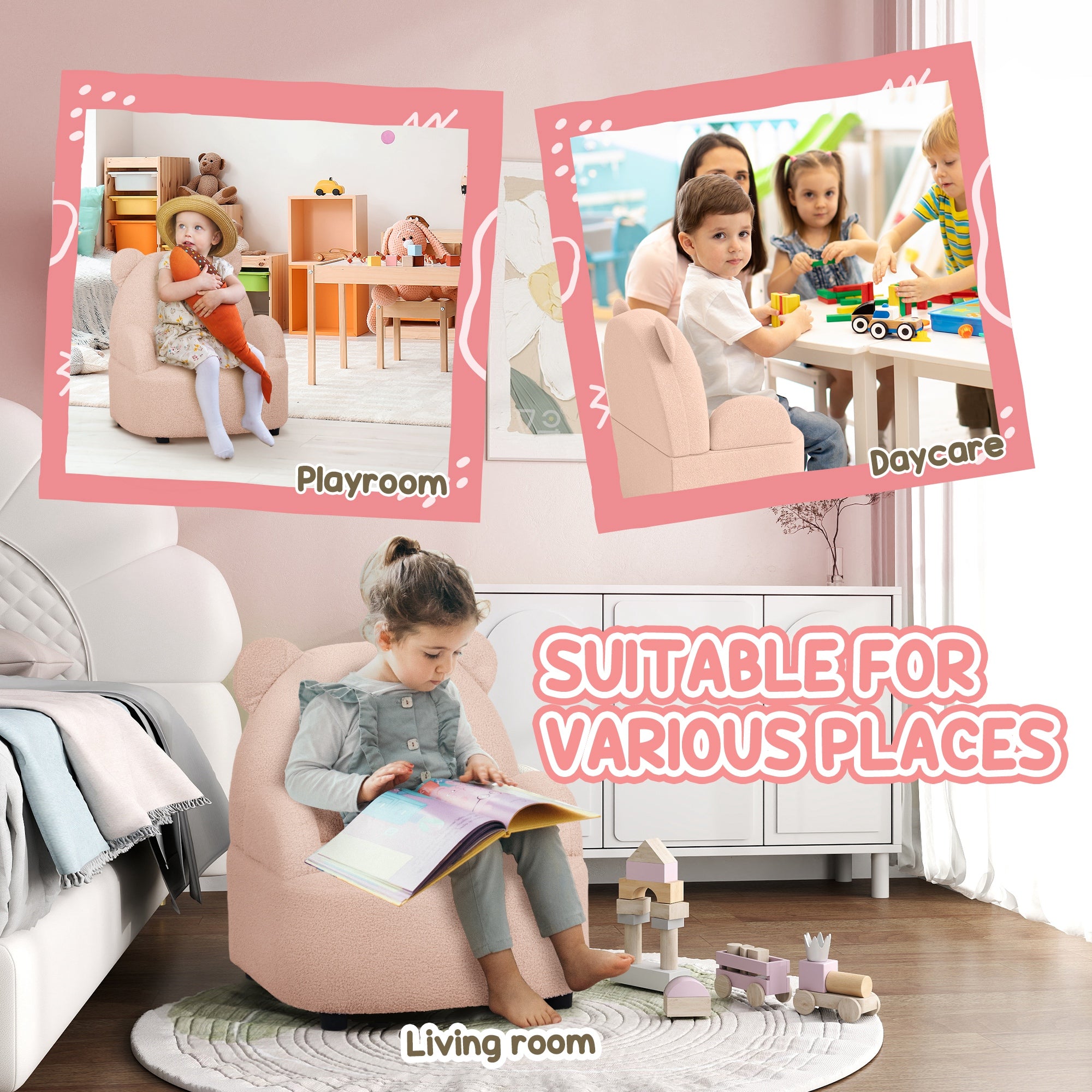AIYAPLAY Kids Armchair, Bear Shaped Toddler Chair for Bedroom Playroom Living Room, Aged 18 Months to 3 Years - Pink - North Peak Garden Furniture