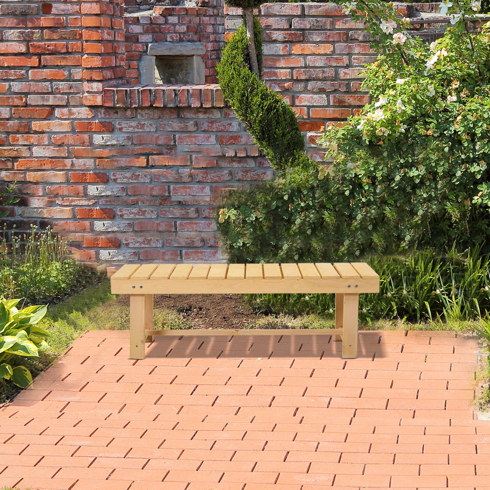 Outsunny 5 Pieces 2-seater Outdoor Indoor Garden Wooden Bench Fir Patio Loveseat, 110L x 38W x 35Hcm, Natural - North Peak Garden Furniture