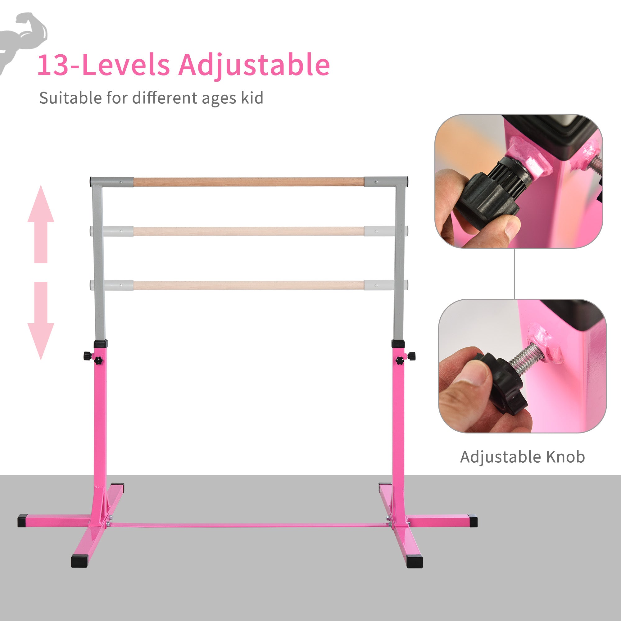 HOMCOM Height Adjustable Gymnastics Horizontal Bar For Kids Home Gym Training Children Junior Kip High Bar Fitness Pink - North Peak Garden Furniture