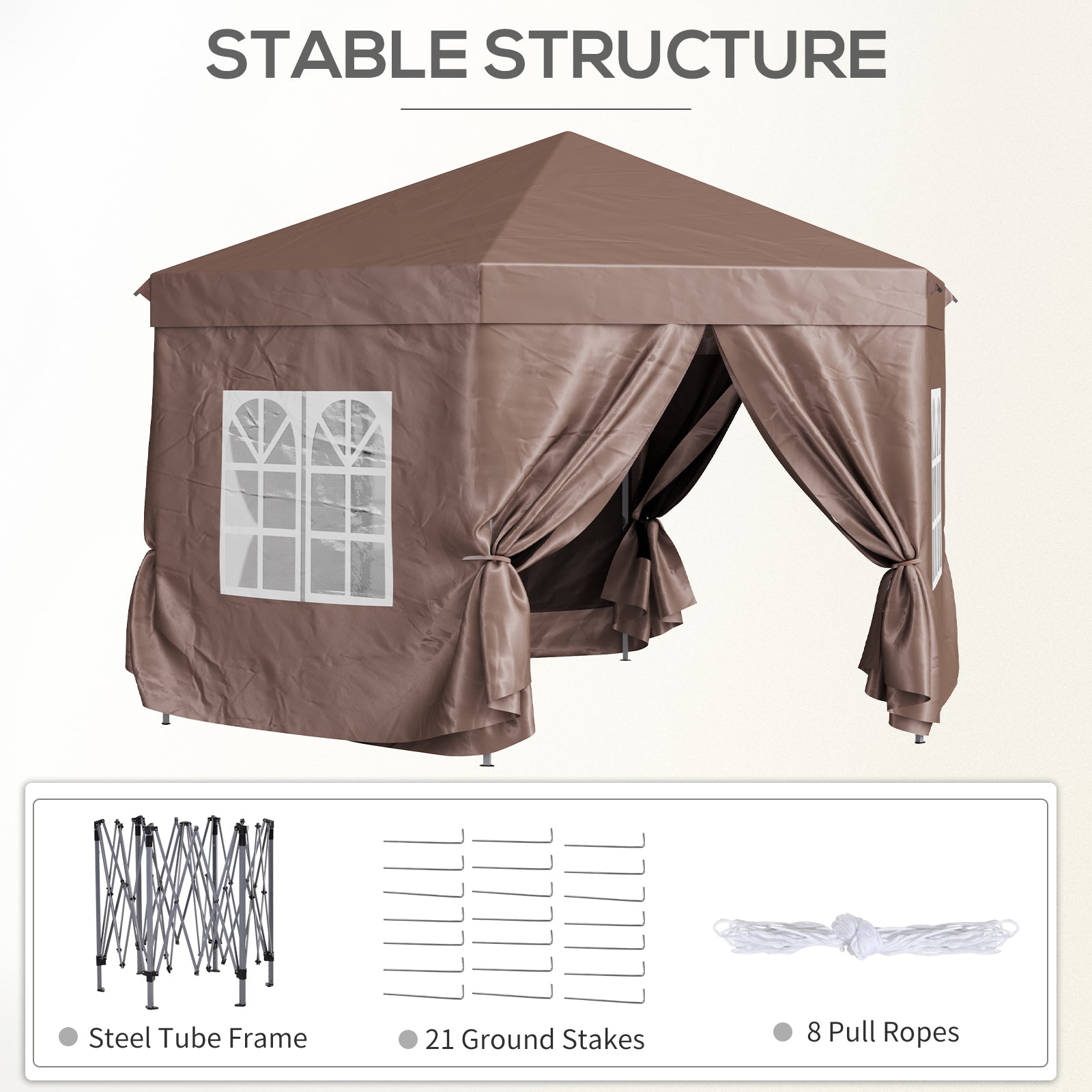 Outsunny 4m x 4m Hexagonal Metal Frame Garden Gazebo Brown