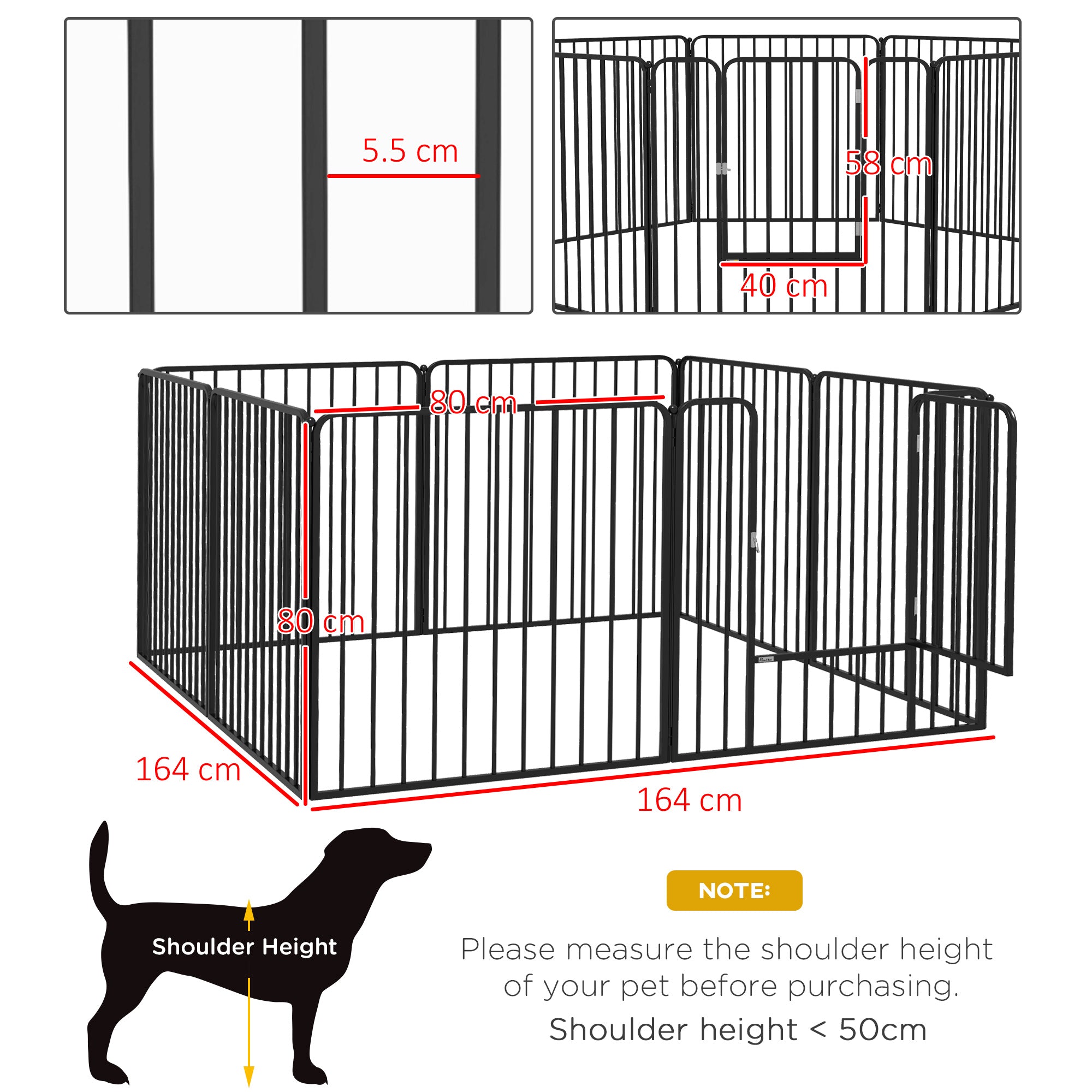 PawHut 80cm 8 Panels Heavy Duty Dog Pen, Pet Playpen for Indoors, Outdoors, Small, Medium Dogs - North Peak Garden Furniture