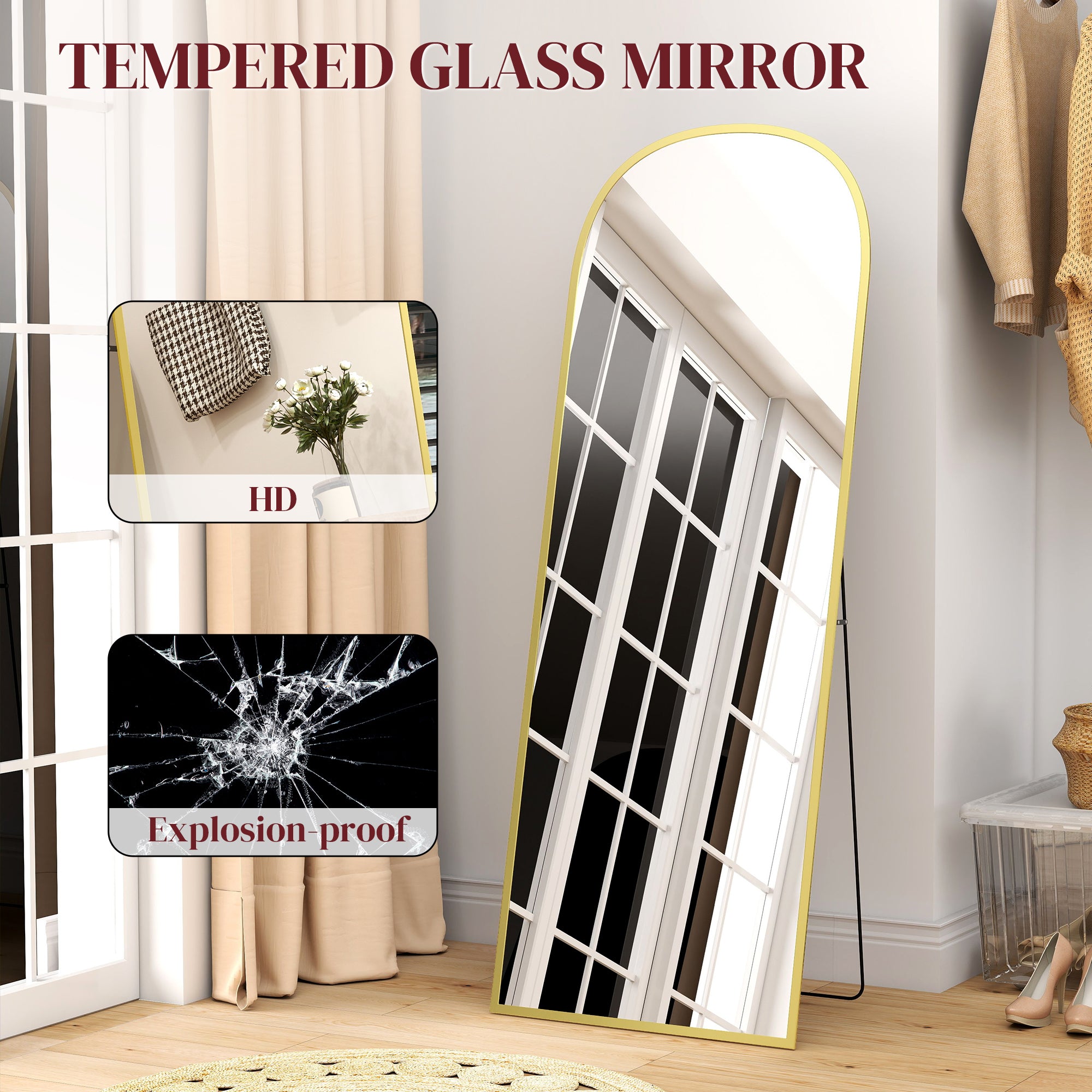 HOMCOM 165cm Aluminium Frame Standing Mirror - Gold - North Peak Garden Furniture