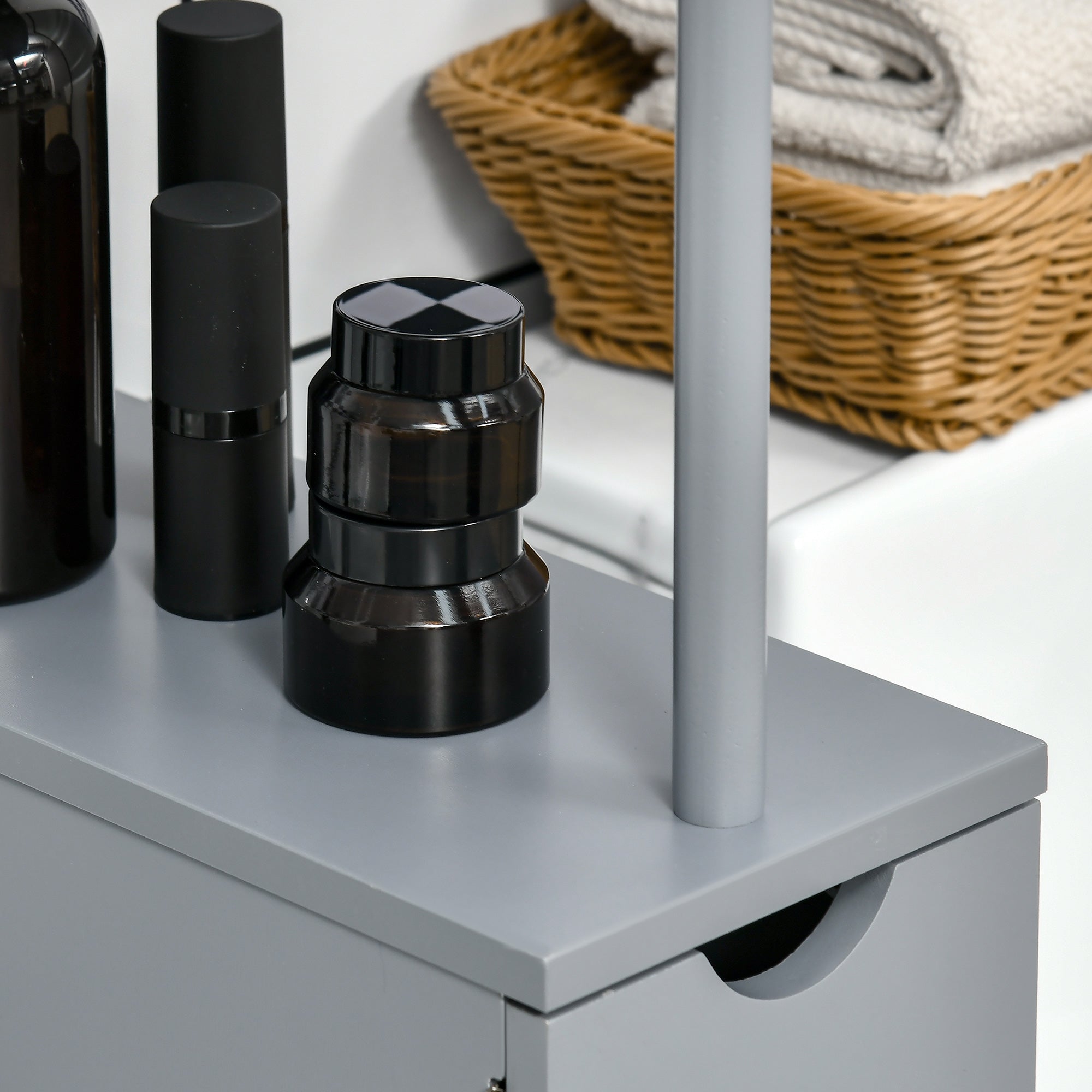 HOMCOM Tall Bathroom Cabinet, Freestanding Bathroom Storage Cabinet with 2-Tier Shelf and Drawers, Narrow Cupboard Storage Unit, Grey - North Peak Garden Furniture