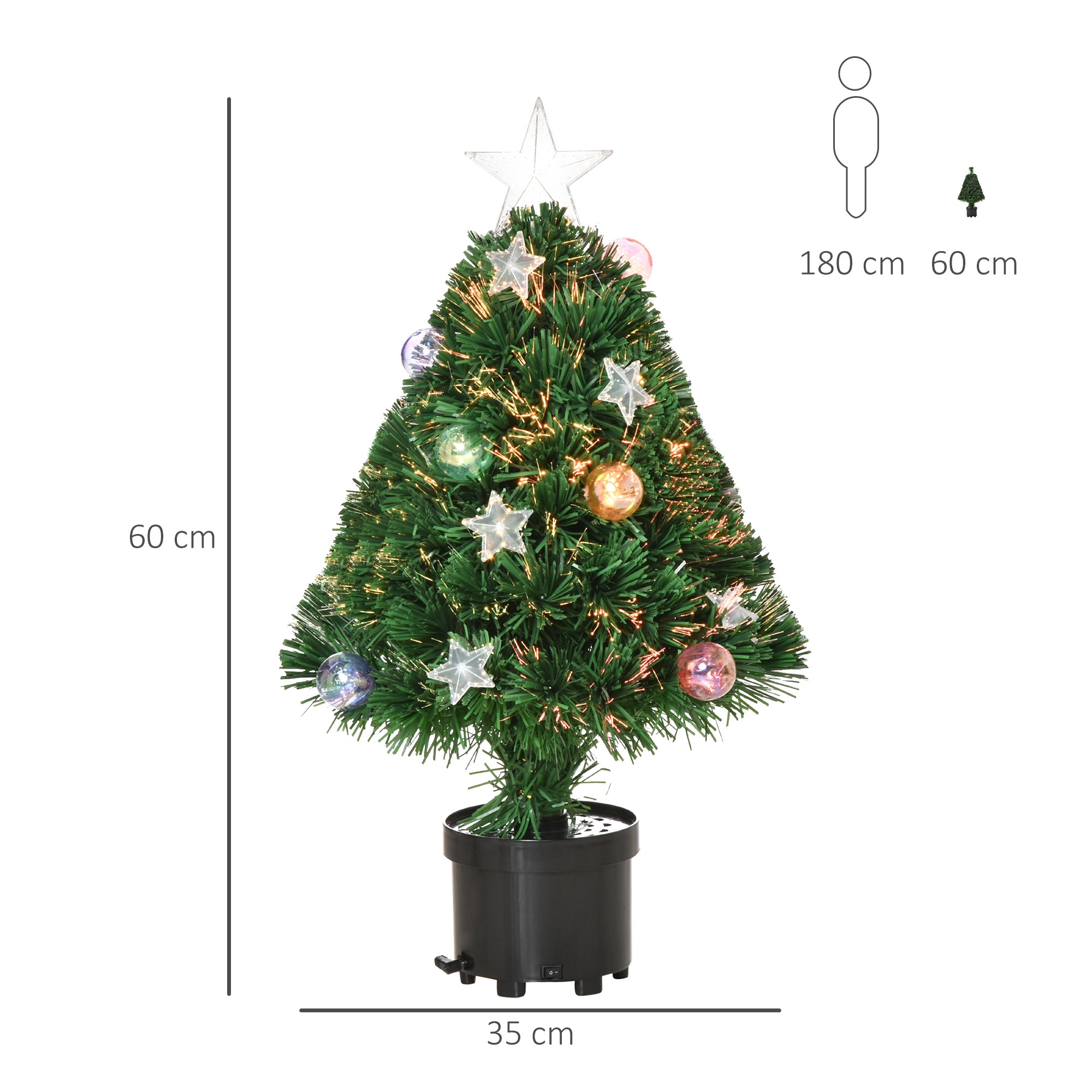 HOMCOM 2FT Pre-lit Artificial Christmas Tree Tabletop Multicoloured Fibre Optic Xmas Decoration w/ LED Lights Pot Table Desk - Green - North Peak Garden Furniture