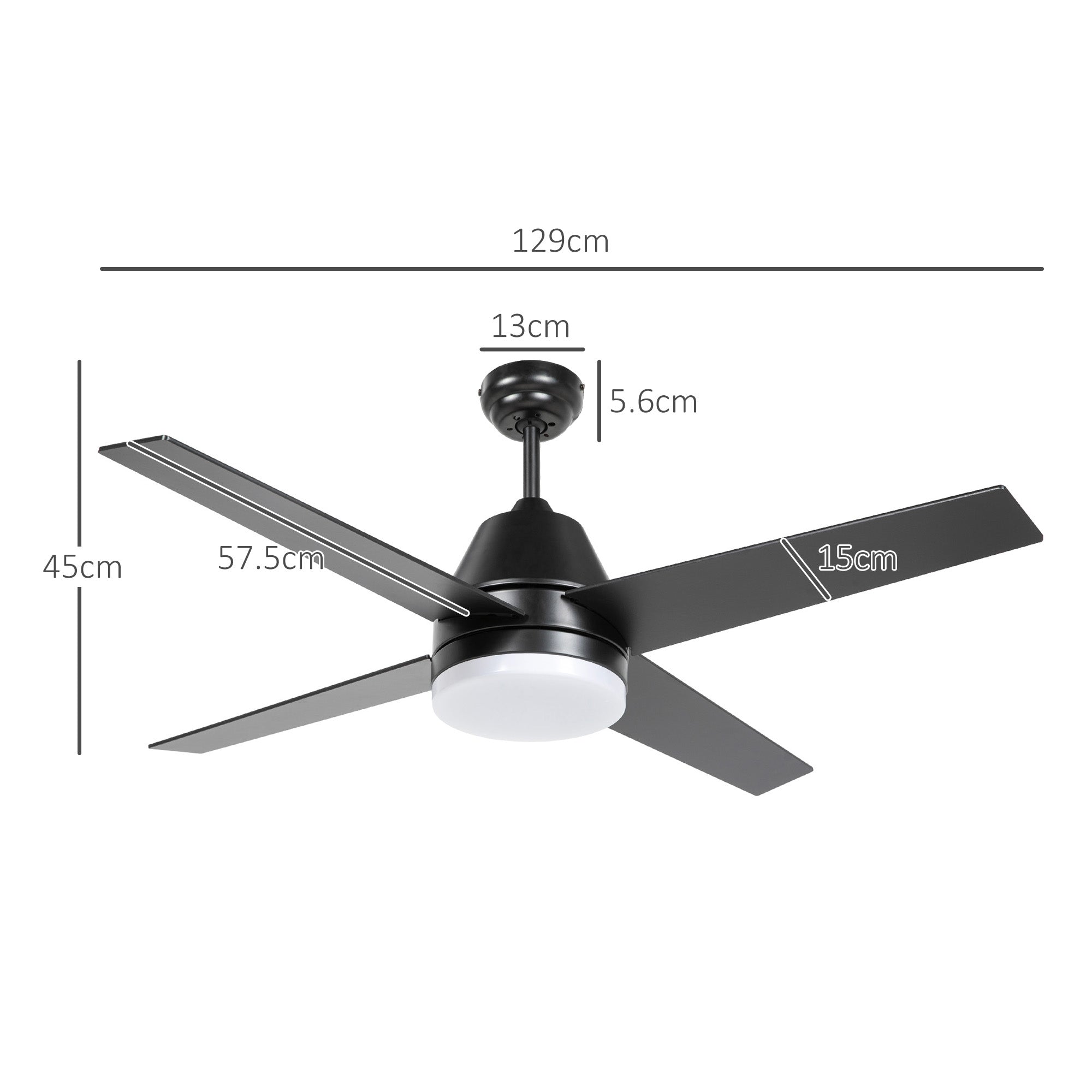 HOMCOM Ceiling Fan with LED Light, Flush Mount Ceiling Fan Lights with Reversible Blades, Remote, Black and Walnut Brown - North Peak Garden Furniture