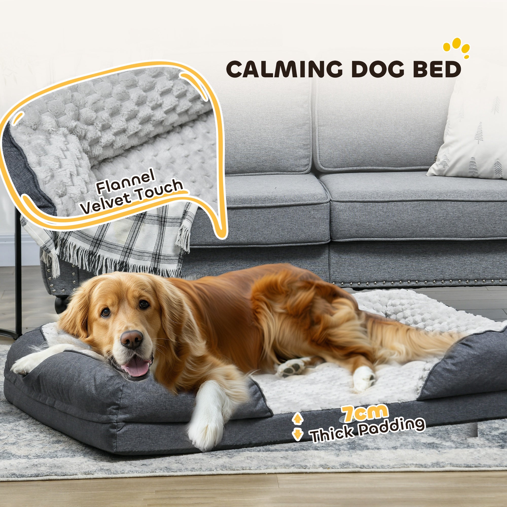 PawHut Calming Dog Bed Pet Mattress w/ Removable Cover, Anti-Slip Bottom, for Large Dogs, 120L x 80W x 22Hcm - Charcoal Grey - North Peak Garden Furniture