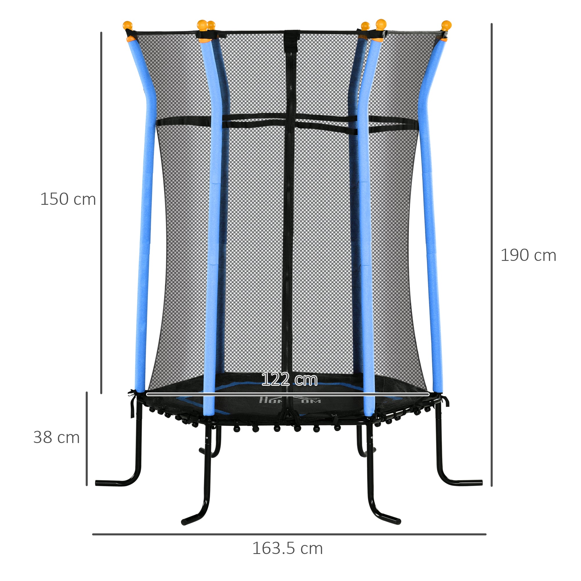 HOMCOM Kids Trampoline Mini Bouncer with Enclosure Safety Net For Ages 3-10 Years - Blue - North Peak Garden Furniture