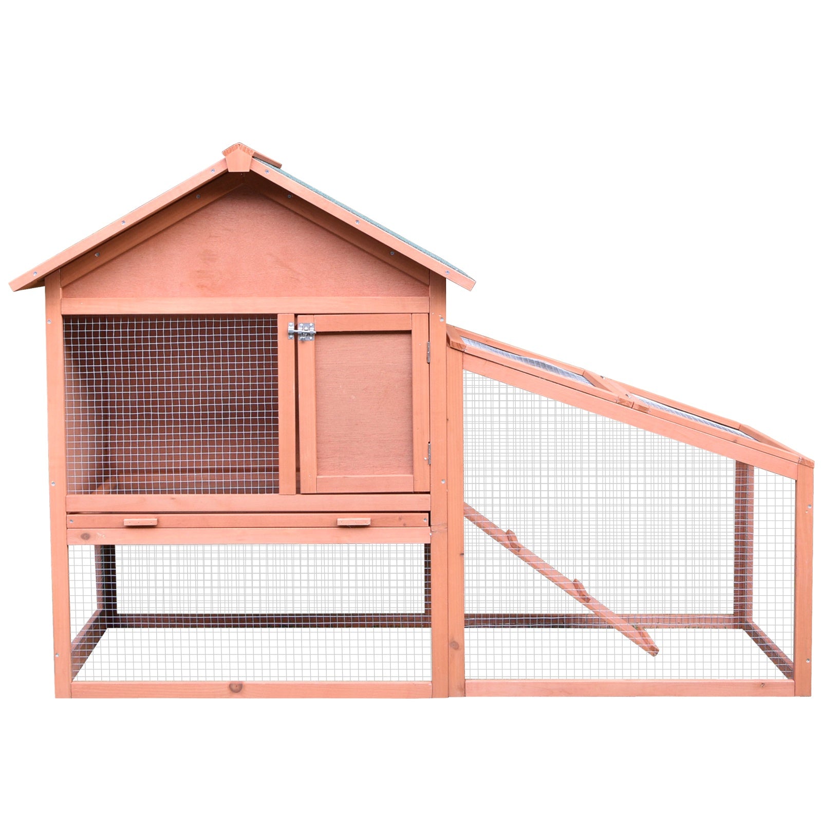 PawHut Small Animal Two-Level Fir Wood Guinea Pigs Hutches w/ Slide Out Tray Red/Brown