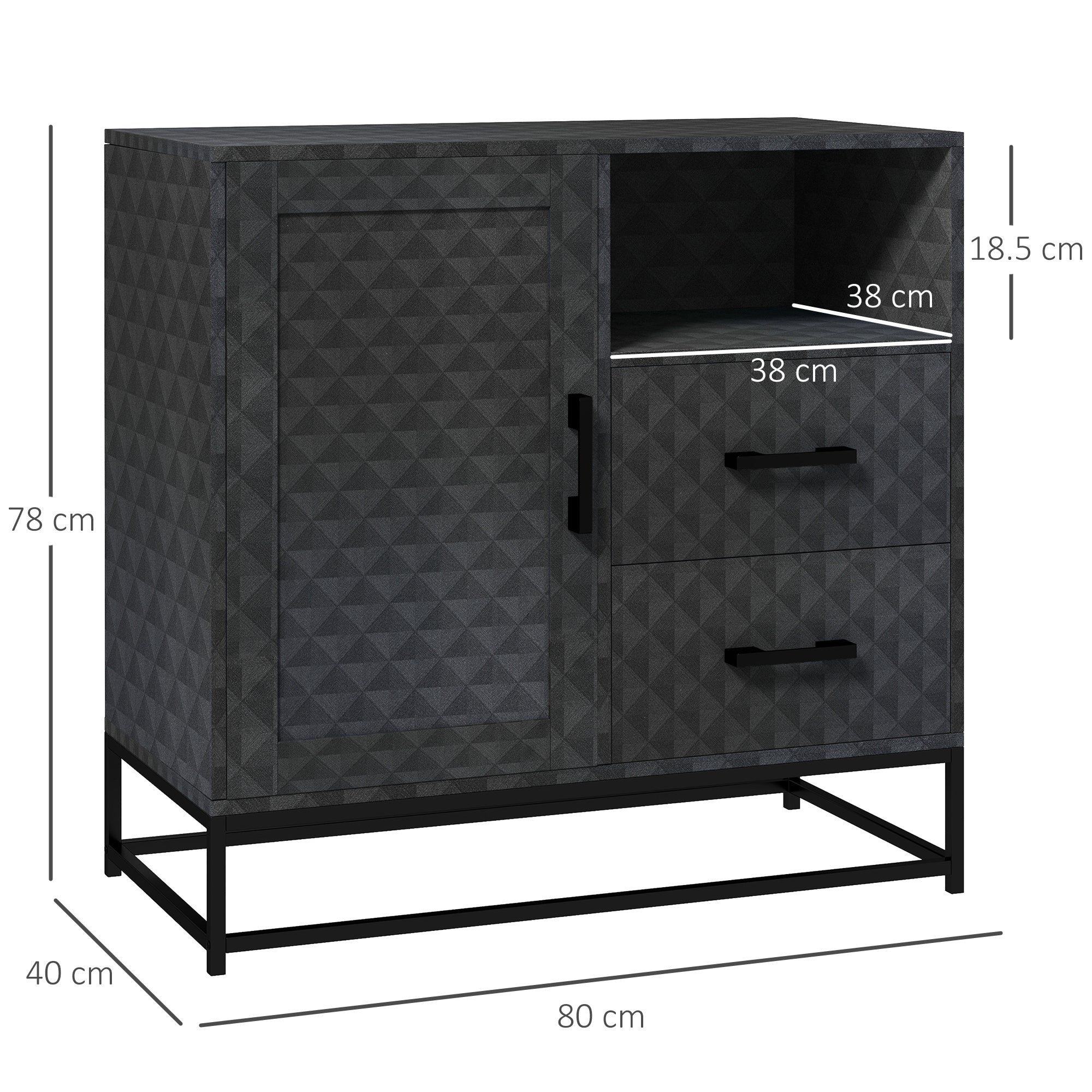 HOMCOM Sideboard with Adjustable Shelf, Freestanding Sideboard Storage Cabinet with Open Compartment and 2 Drawers, Black - North Peak Garden Furniture
