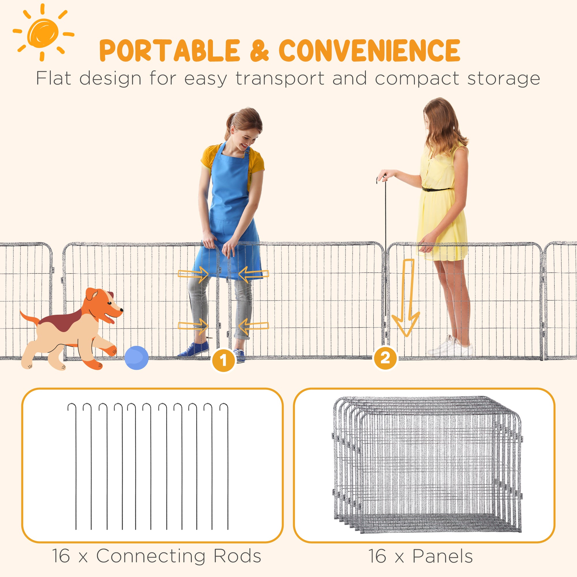 PawHut 16 Panels Heavy Duty Puppy Playpen, for Small Dogs, Indoor and Outdoor Use - Grey - North Peak Garden Furniture