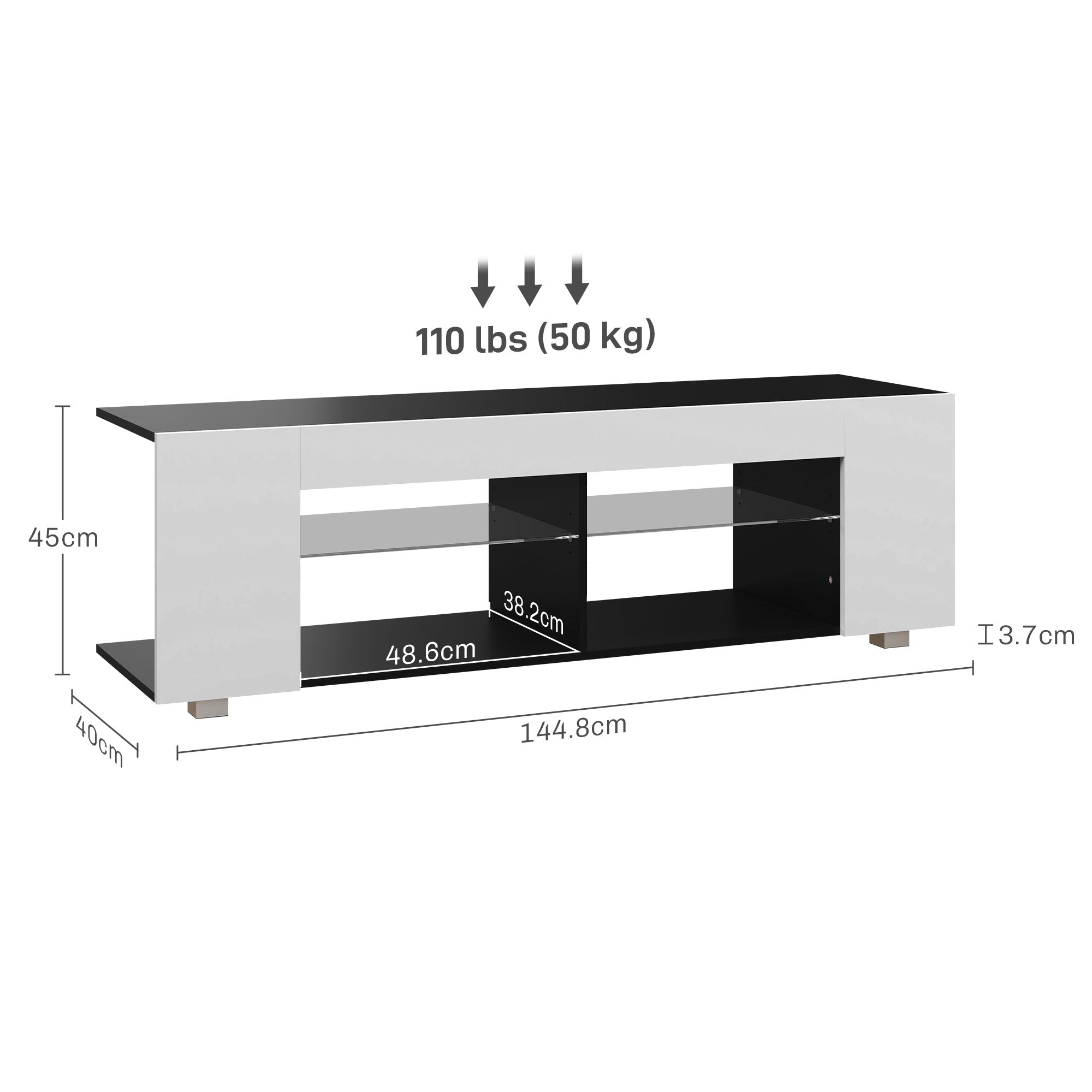 HOMCOM Multi-Shelf TV Cabinet, with Adjustable LED Lights - White