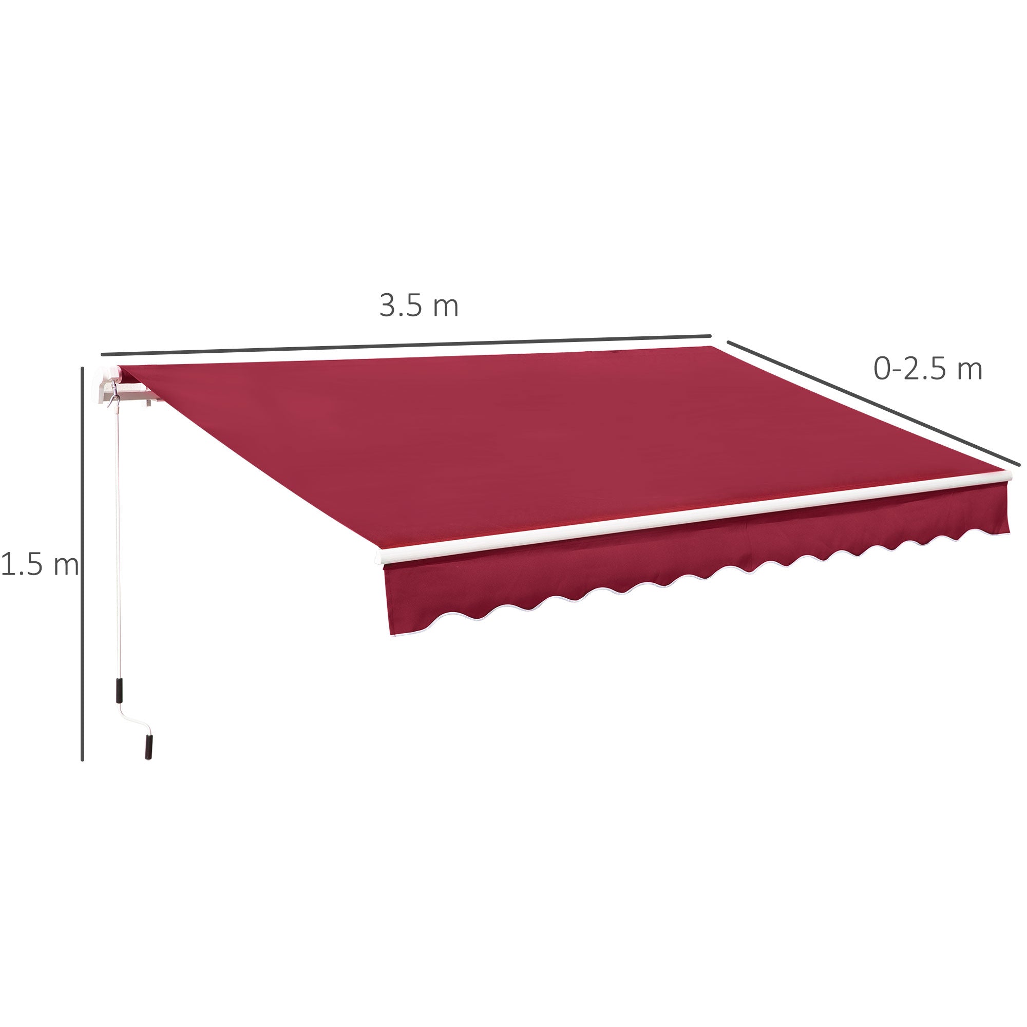 Outsunny 3.5M x 2.5M Garden Patio Manual Awning Canopy Sun Shade Shelter Retractable Winding Handle Wine Red