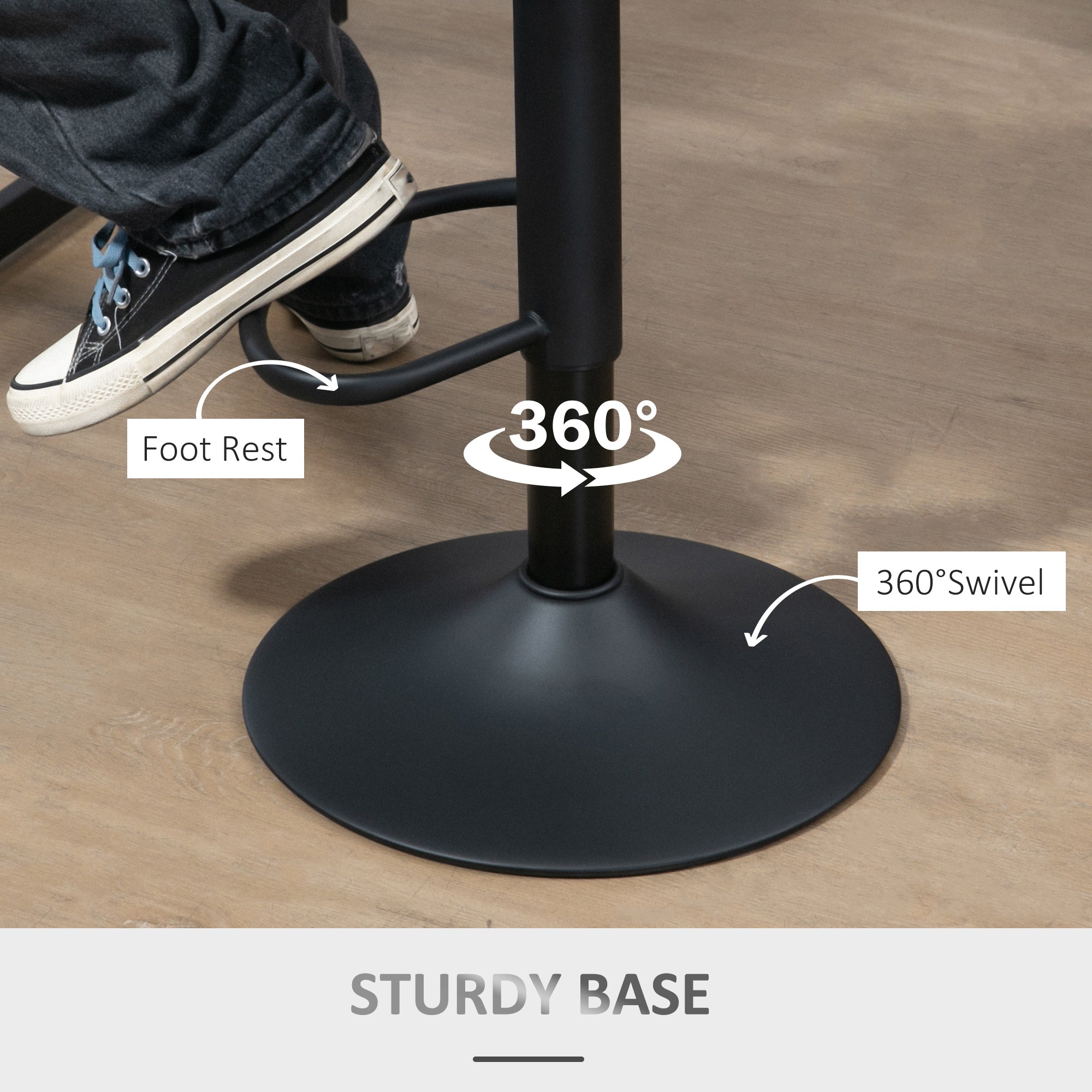 HOMCOM Set of 2 Bar Stool Adjustable Height Swivel Footrest and Base for Breakfast Bar, Kitchen and Home, Dark Grey - North Peak Garden Furniture