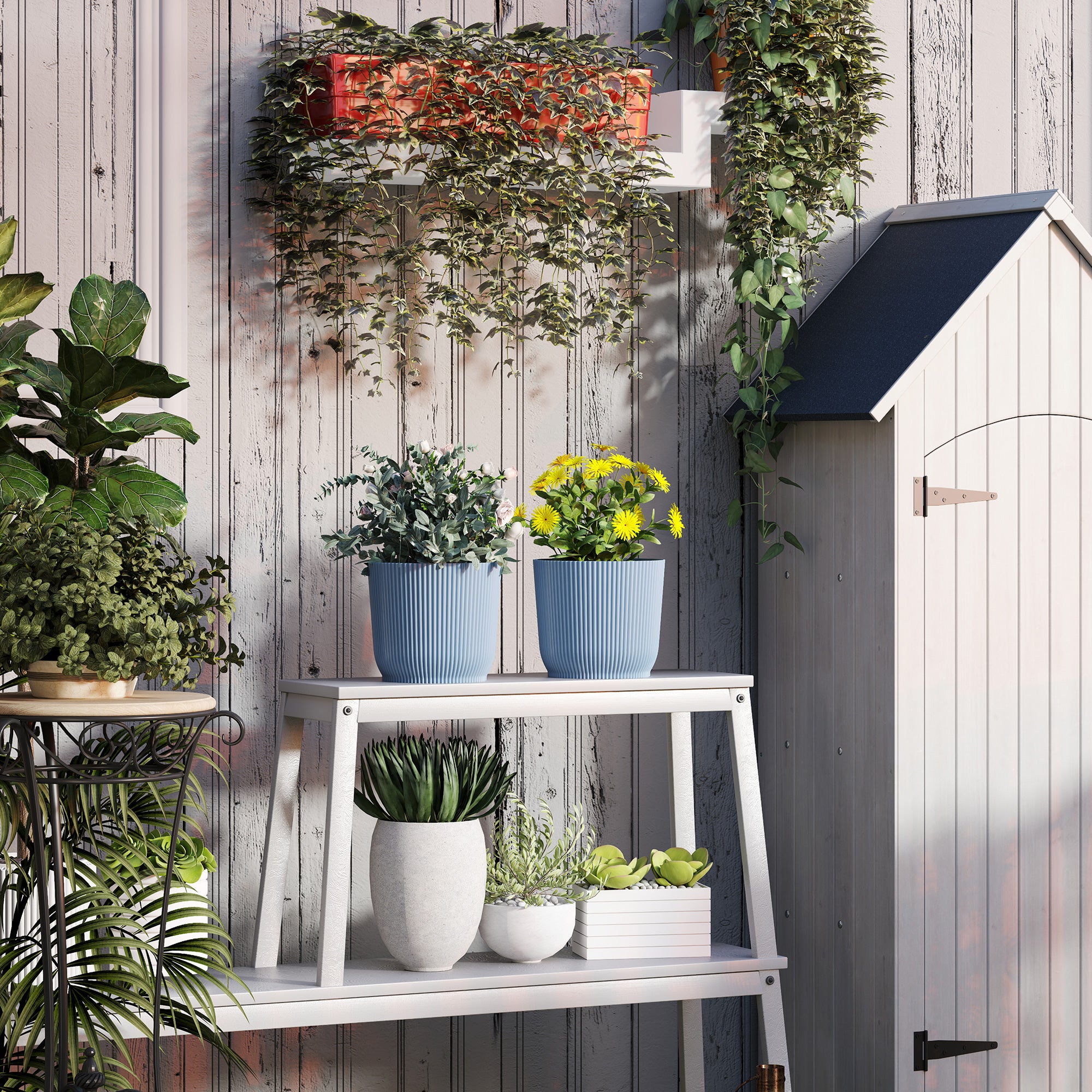 Outsunny Set of Two Ф22cm Planters - Blue - North Peak Garden Furniture