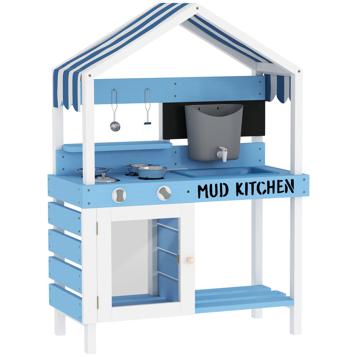 AIYAPLAY Kids Mud Kitchen Outdoor with Stoves, Sink, Faucet, Storage Shelves, Cookware Accessories for Boys Girls, Blue