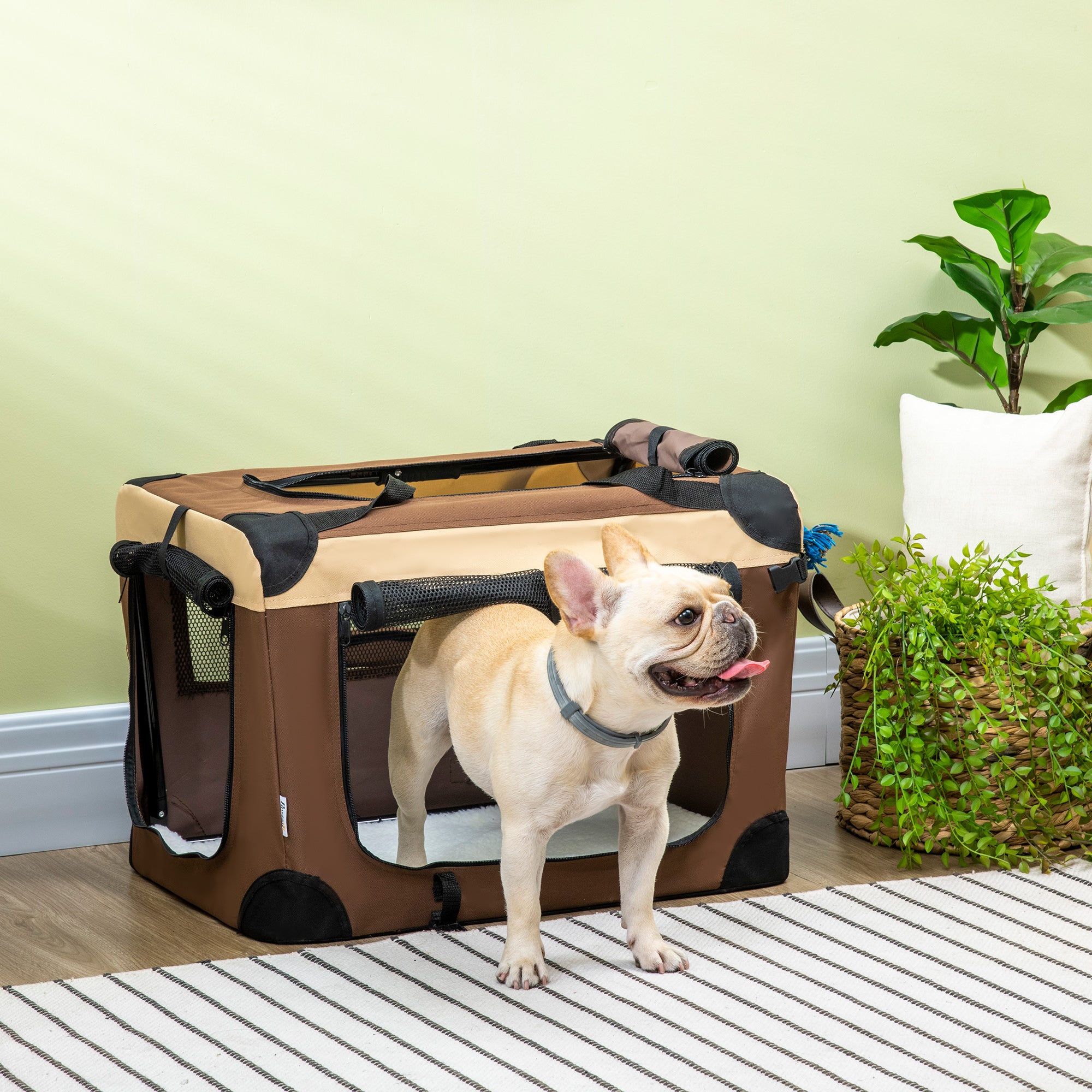 PawHut 60cm Foldable Pet Carrier, with Cushion, for Mini Dogs and Cats - Brown - North Peak Garden Furniture