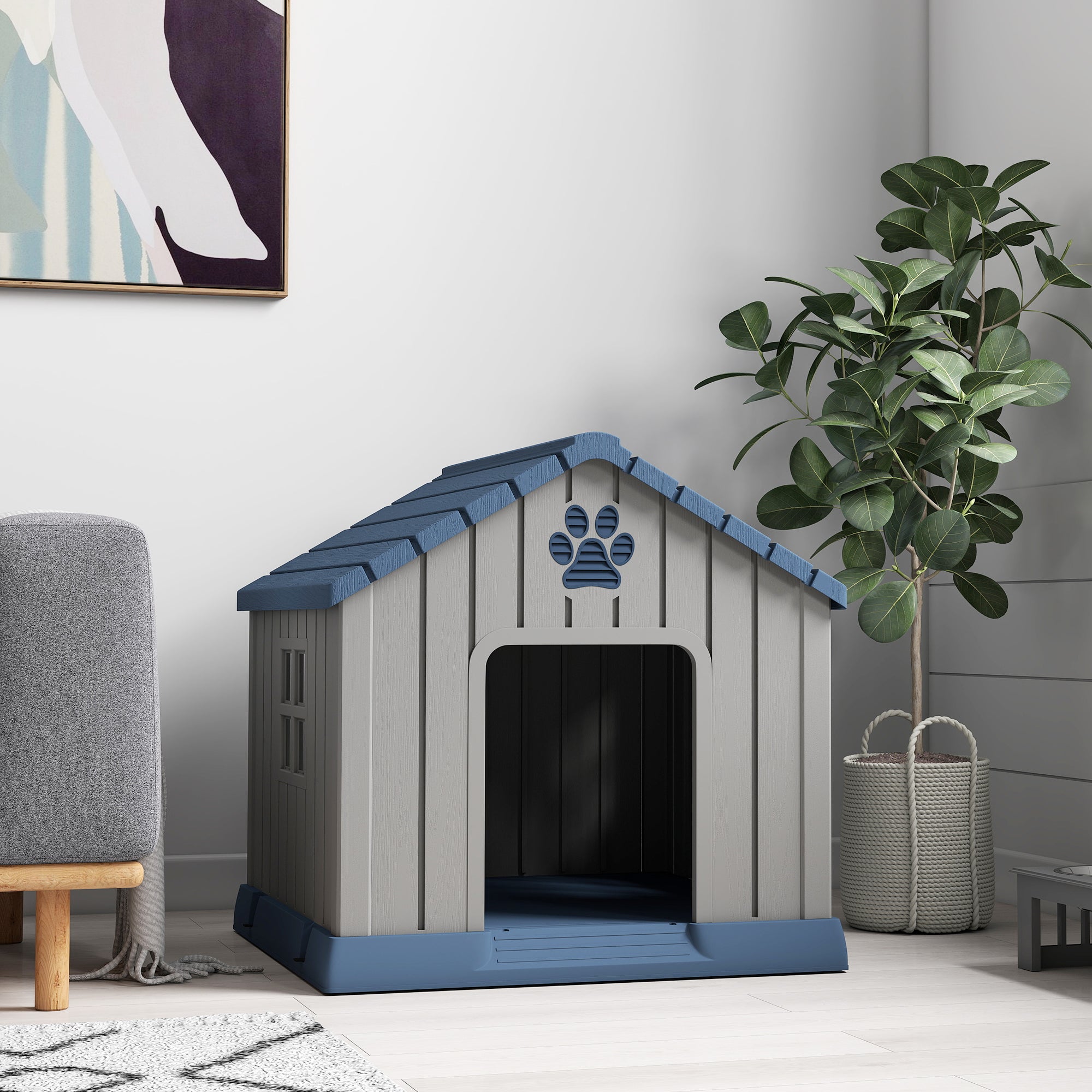 PawHut Dog Kennel Outdoor for Medium Dogs, Waterproof Plastic Dog House for Garden, Patio, 85 x 79 x 82 cm, Grey