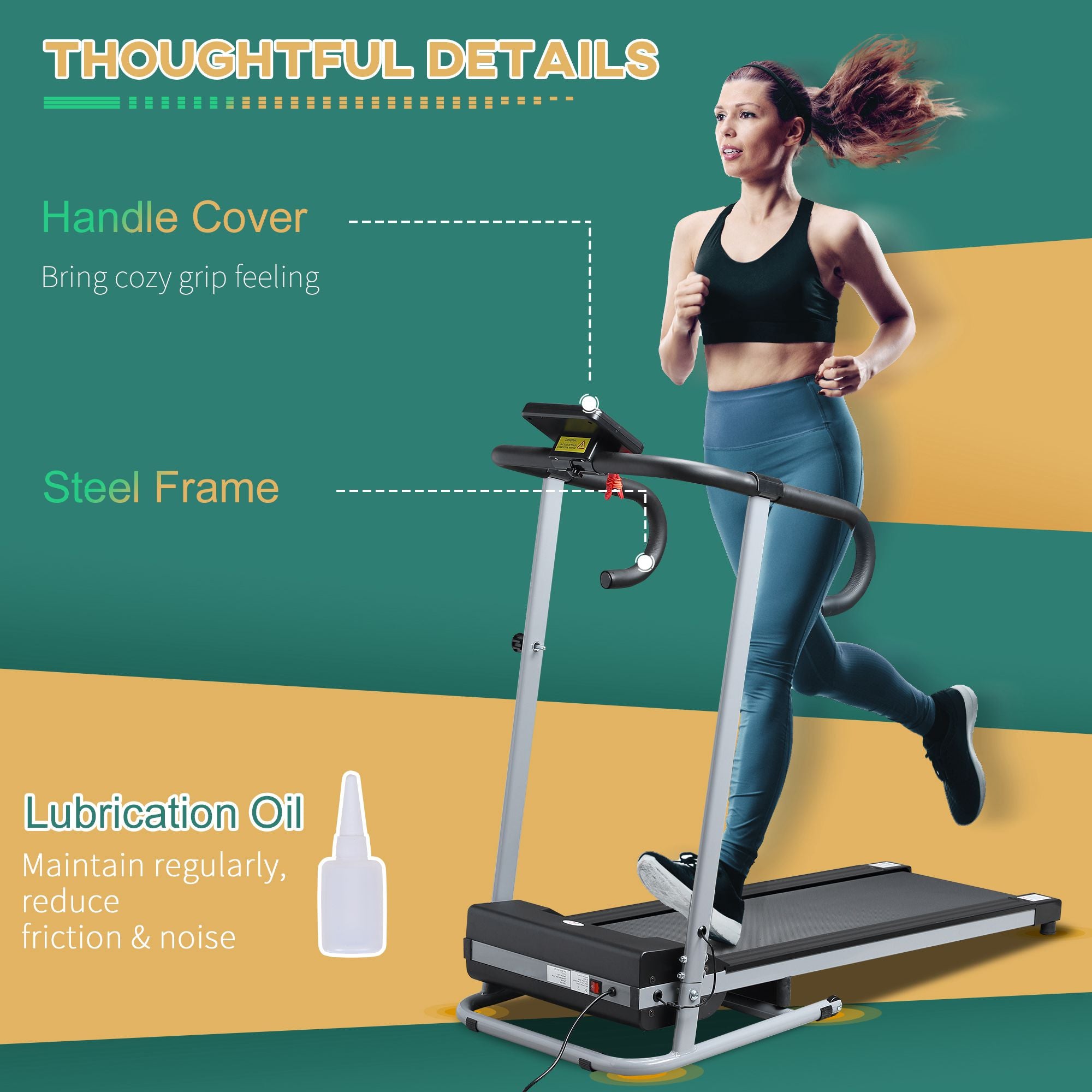 HOMCOM 1.25HP Motorised Electric Treadmill, 10km/h Folding Running Machine, Gym Fitness Exercise with LCD Monitor, Grey - North Peak Garden Furniture