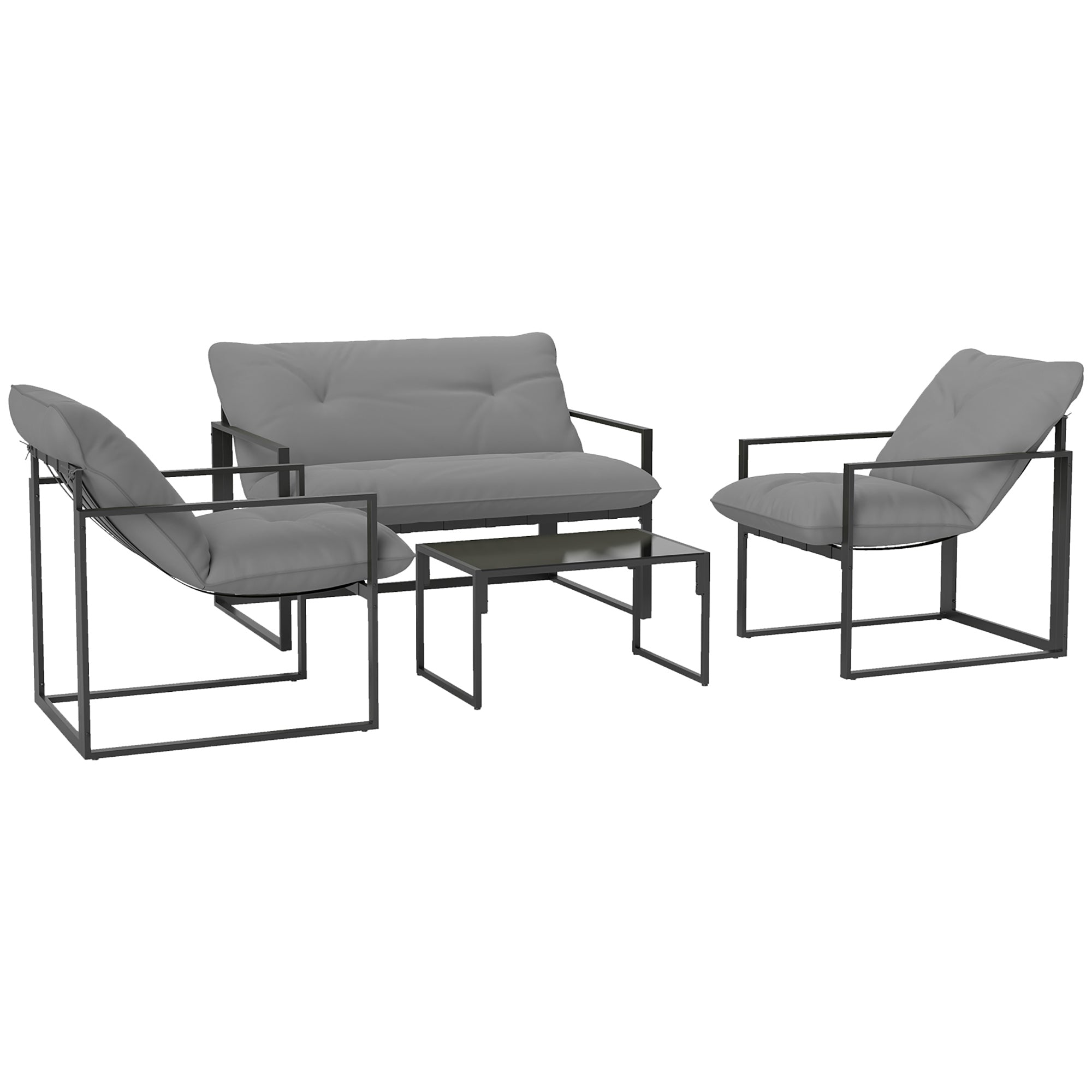 Outsunny Four-Piece Relaxed Back Garden Dining Set - Black/Light Grey - North Peak Garden Furniture
