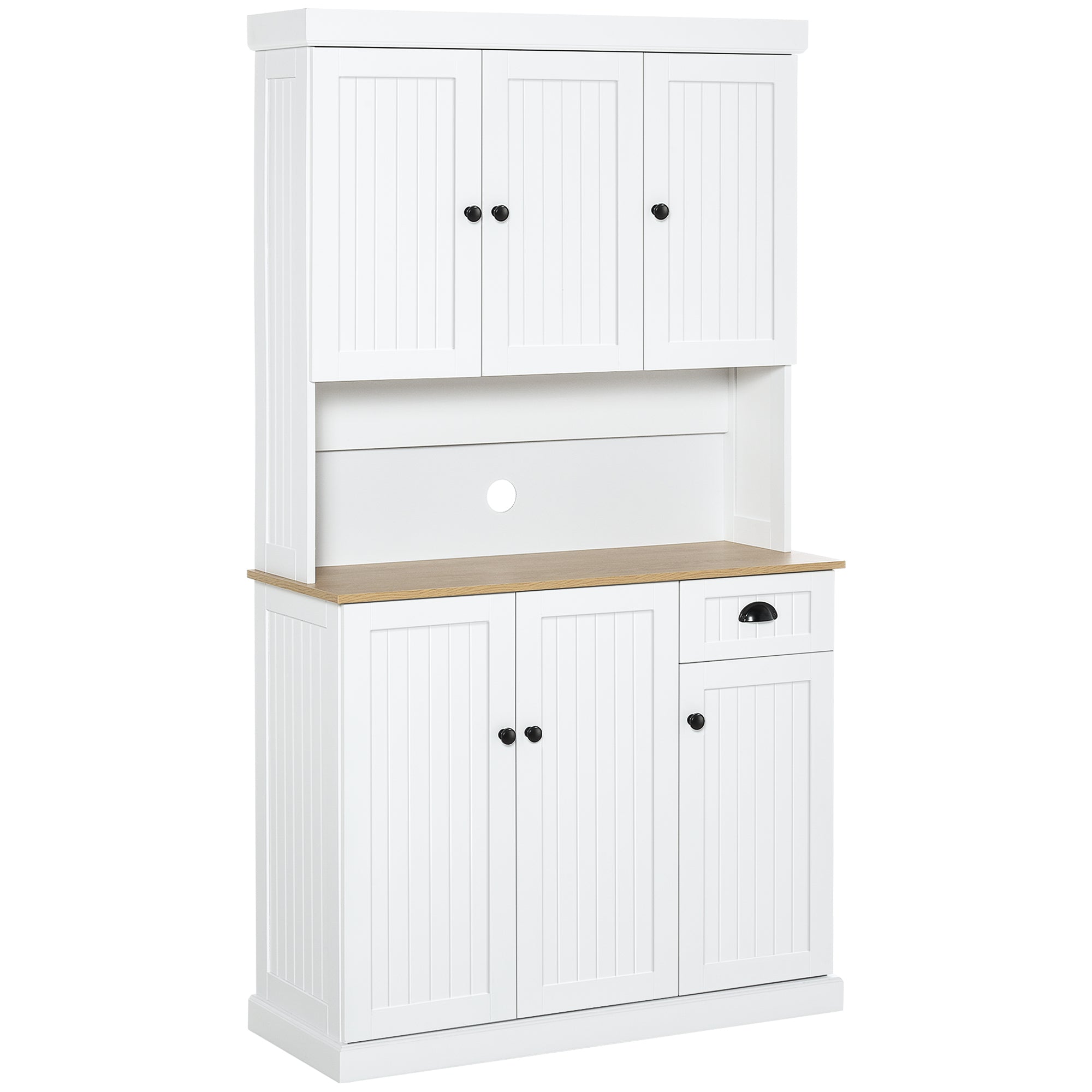 HOMCOM 180cm Freestanding Kitchen Cabinet, Modern Storage Cupboard with Open Countertop, Drawer and 6 Doors - North Peak Garden Furniture