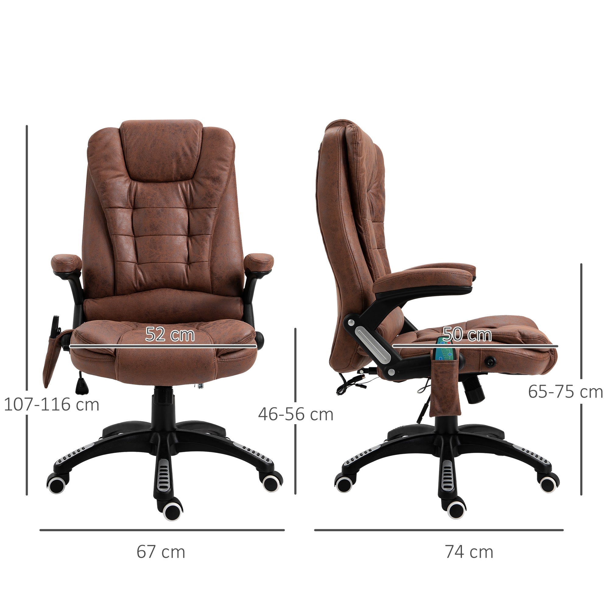 Vinsetto Massage Recliner Chair Heated Office Chair with Six Massage Points Microfiber Cloth 360° Swivel Wheels Brown - North Peak Garden Furniture