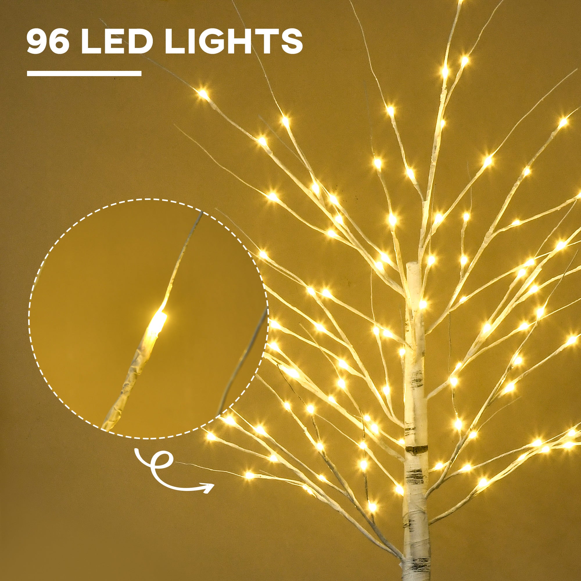 HOMCOM 6ft Artificial White Birch Tree Light with Warm White Pre-Lit LED Light for Indoor and Covered Outdoor Use - North Peak Garden Furniture