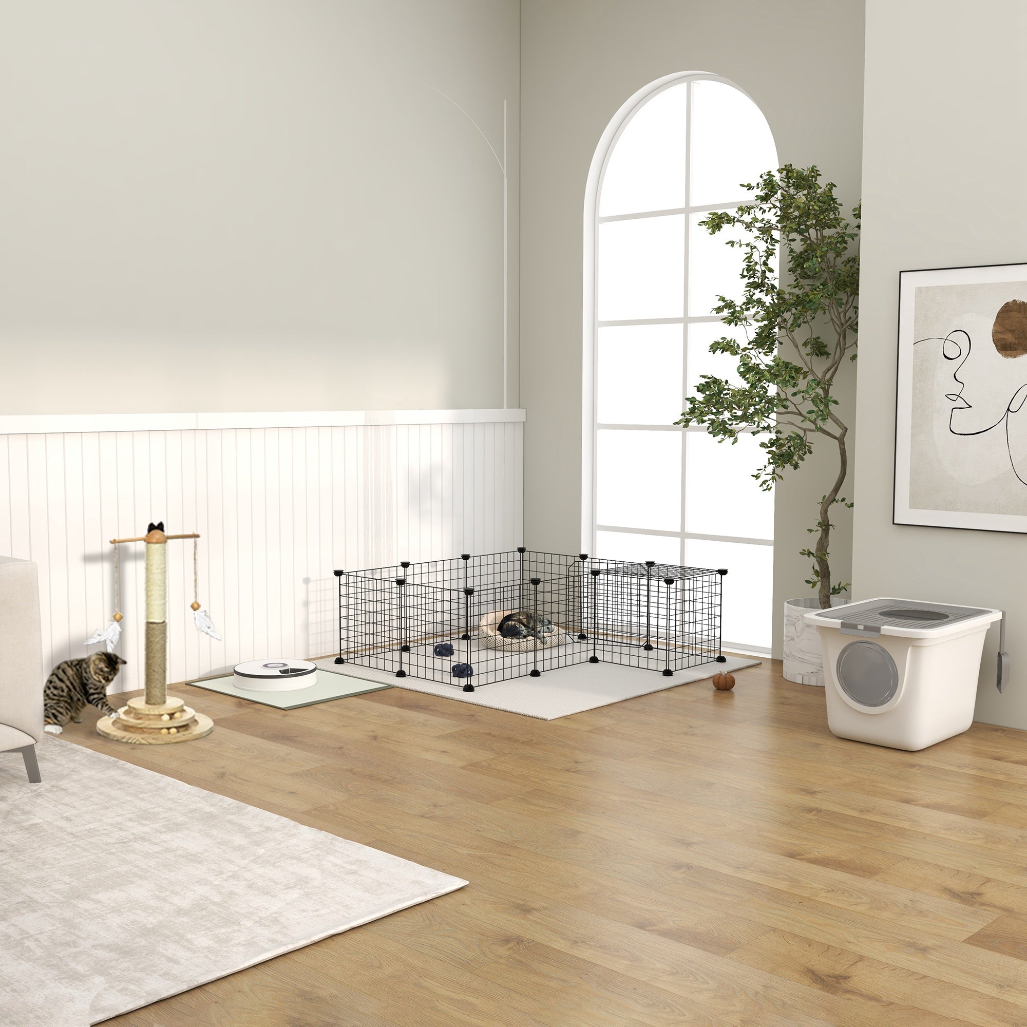 PawHut DIY Pet Playpen Metal Wire Fence Indoor Outdoor Rabbit Small Animals Cage 36 Panel Enclosure Black - North Peak Garden Furniture