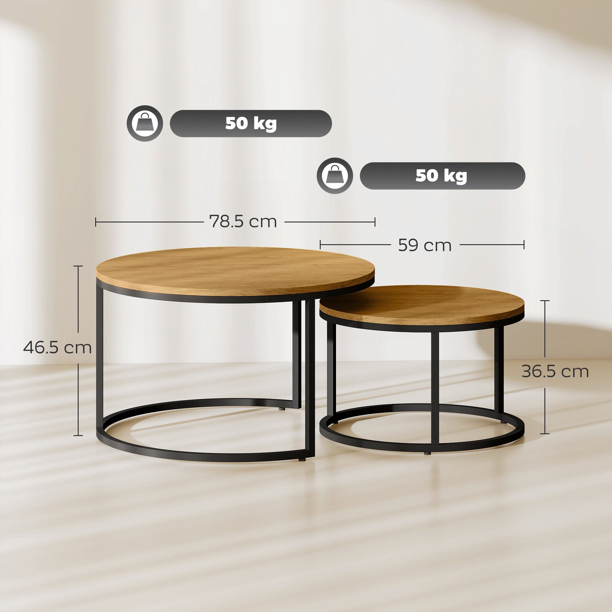 HOMCOM Set of Two Wood-Effect Stacking Tables - Brown