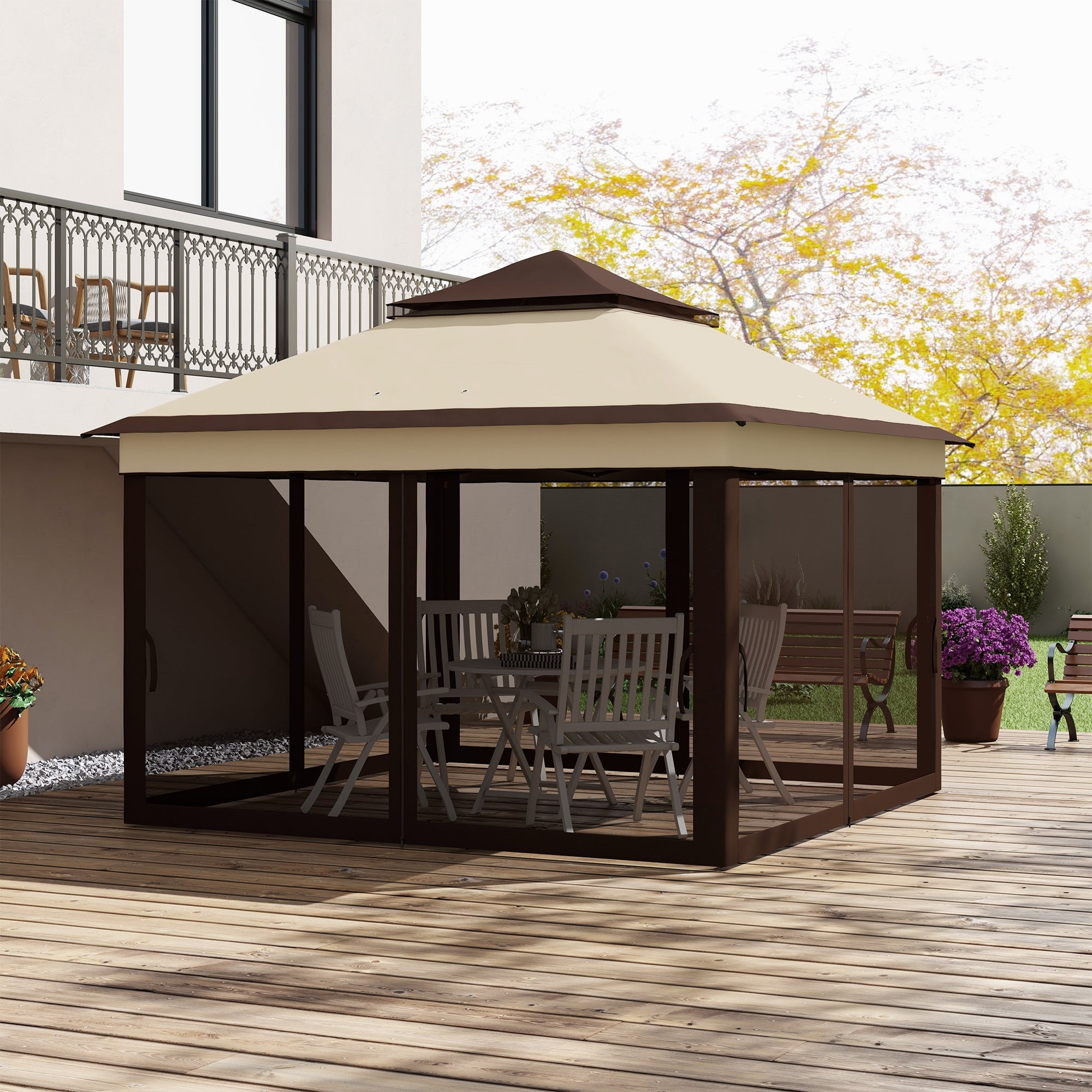 Outsunny 3 x 3(m) Pop Up Gazebo, Height Adjustable Instant Event Shelter with Netting and Carrying Bag, Beige