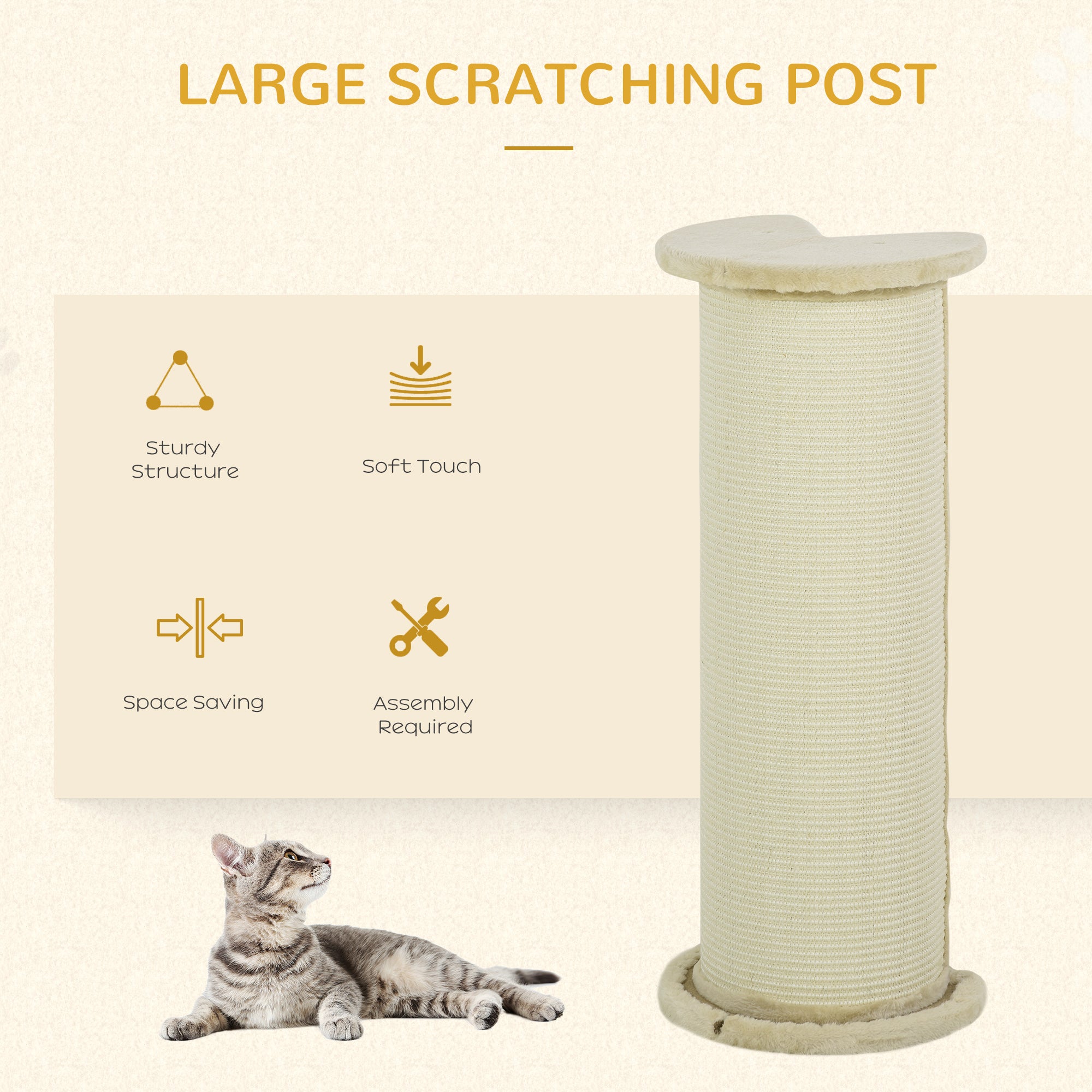 PawHut 85cm Tall Cat Scratching Post, with Sisal Rope, Soft Plush, Anti Tip - Beige - North Peak Garden Furniture