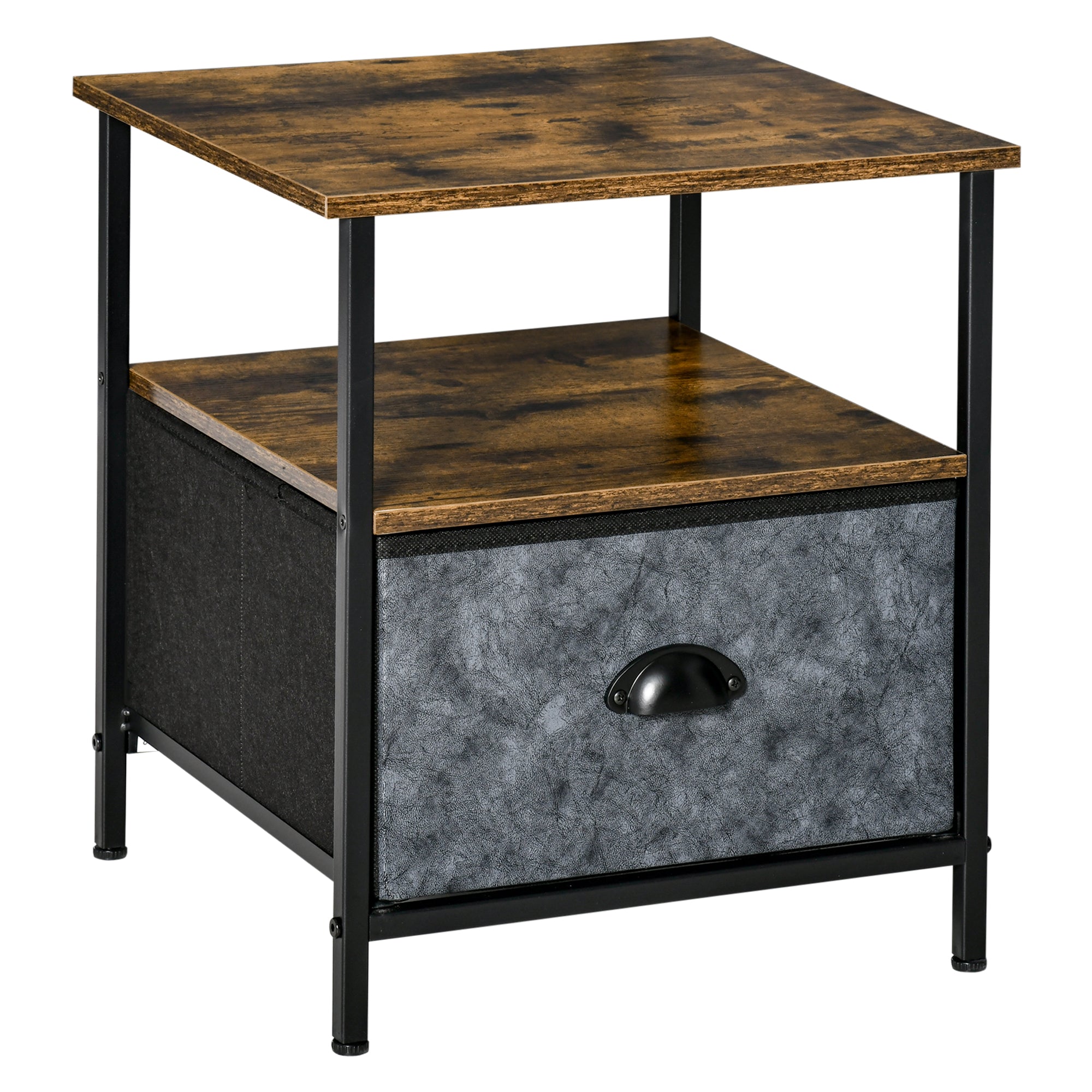 HOMCOM Bedside Table, Nightstand with Non-Woven Fabric Drawer, Side Table, End Table for Living room, Bedroom, Rustic Brown - North Peak Garden Furniture