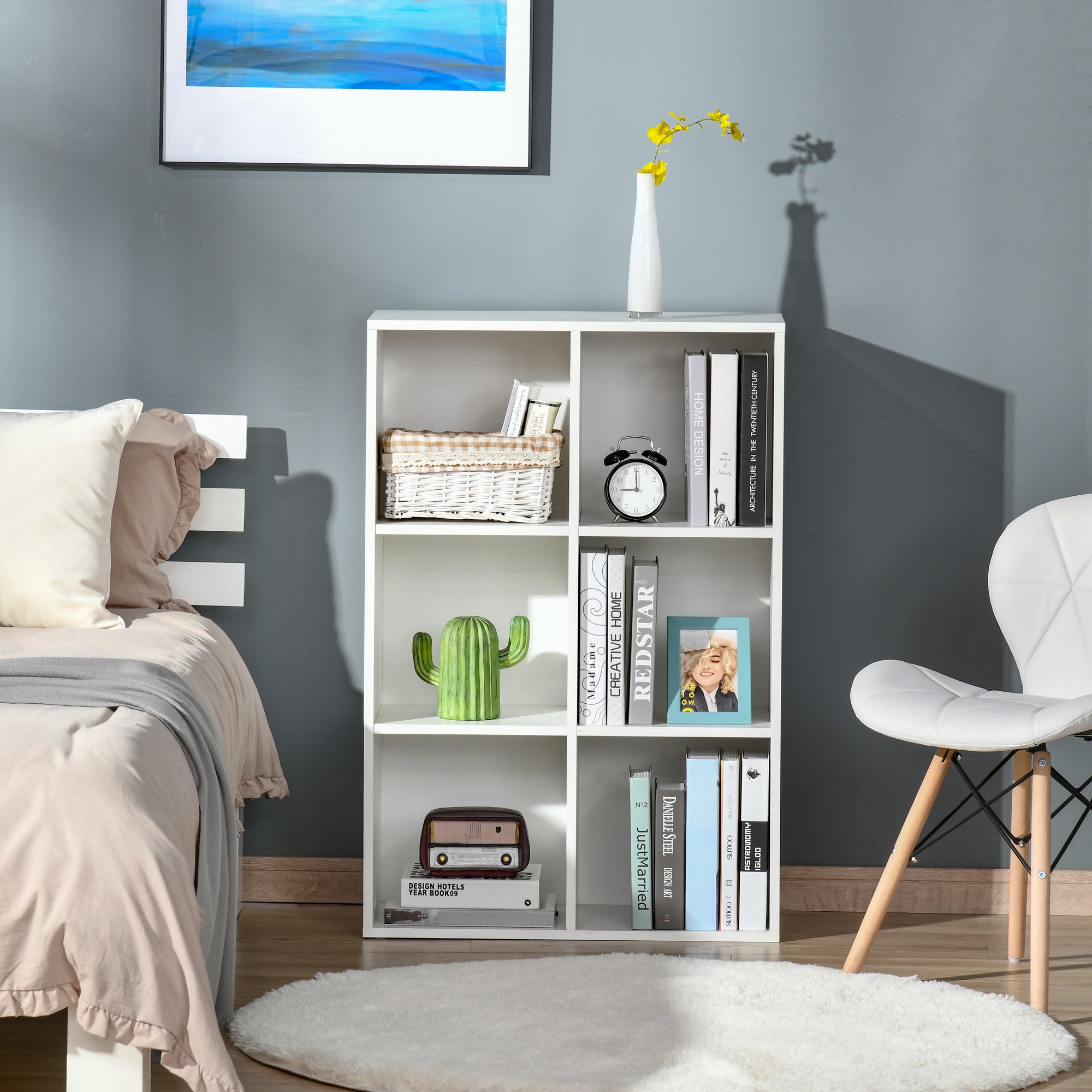 HOMCOM Six-Cube Bookcase - White Wood Effect - North Peak Garden Furniture