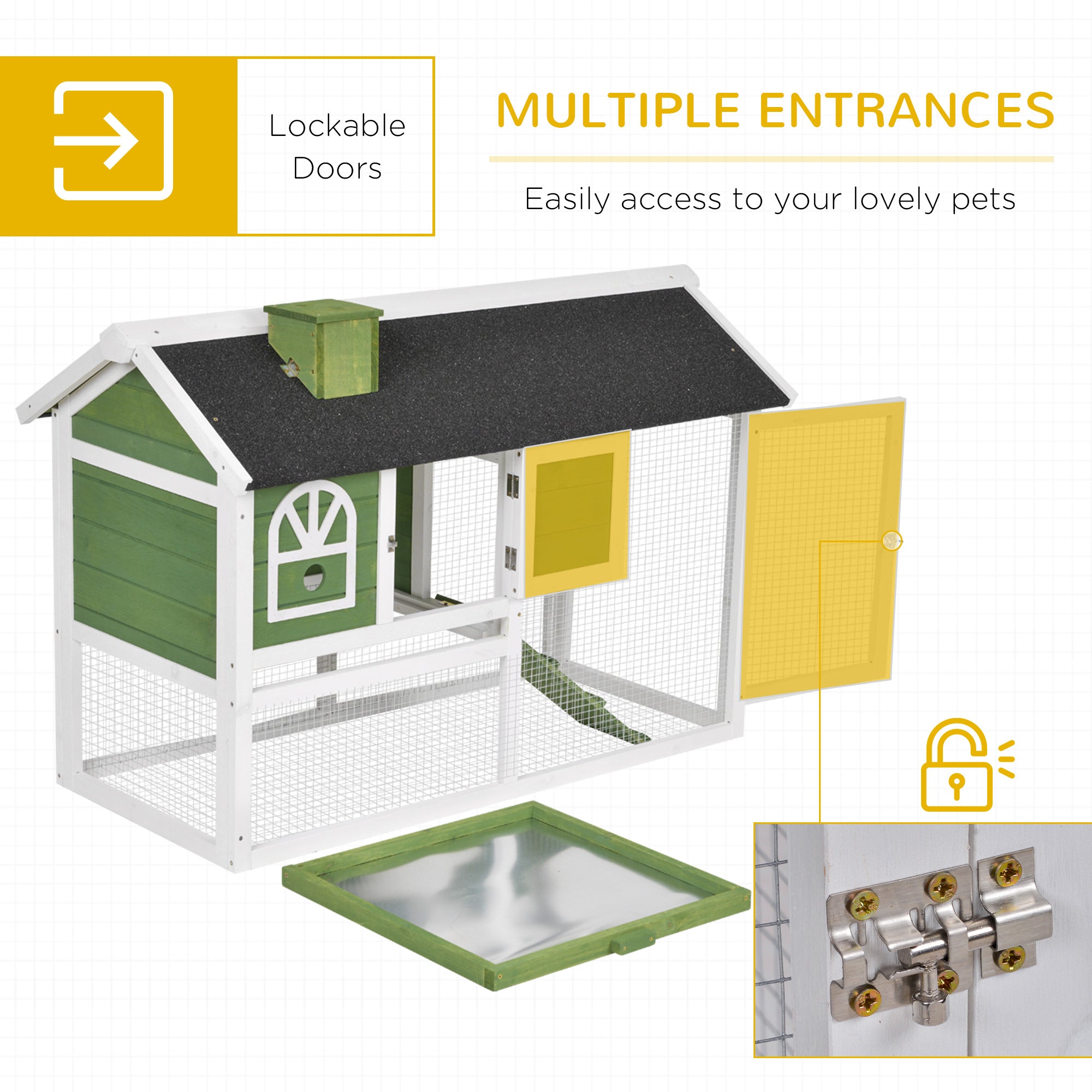 PawHut 2 Tiers Rabbit Hutch and Run Wooden Guinea Pig Hutch Outdoor with Sliding Tray, Ramp, Water-resistant Roof, for 2-4 Rabbits, Grey - North Peak Garden Furniture