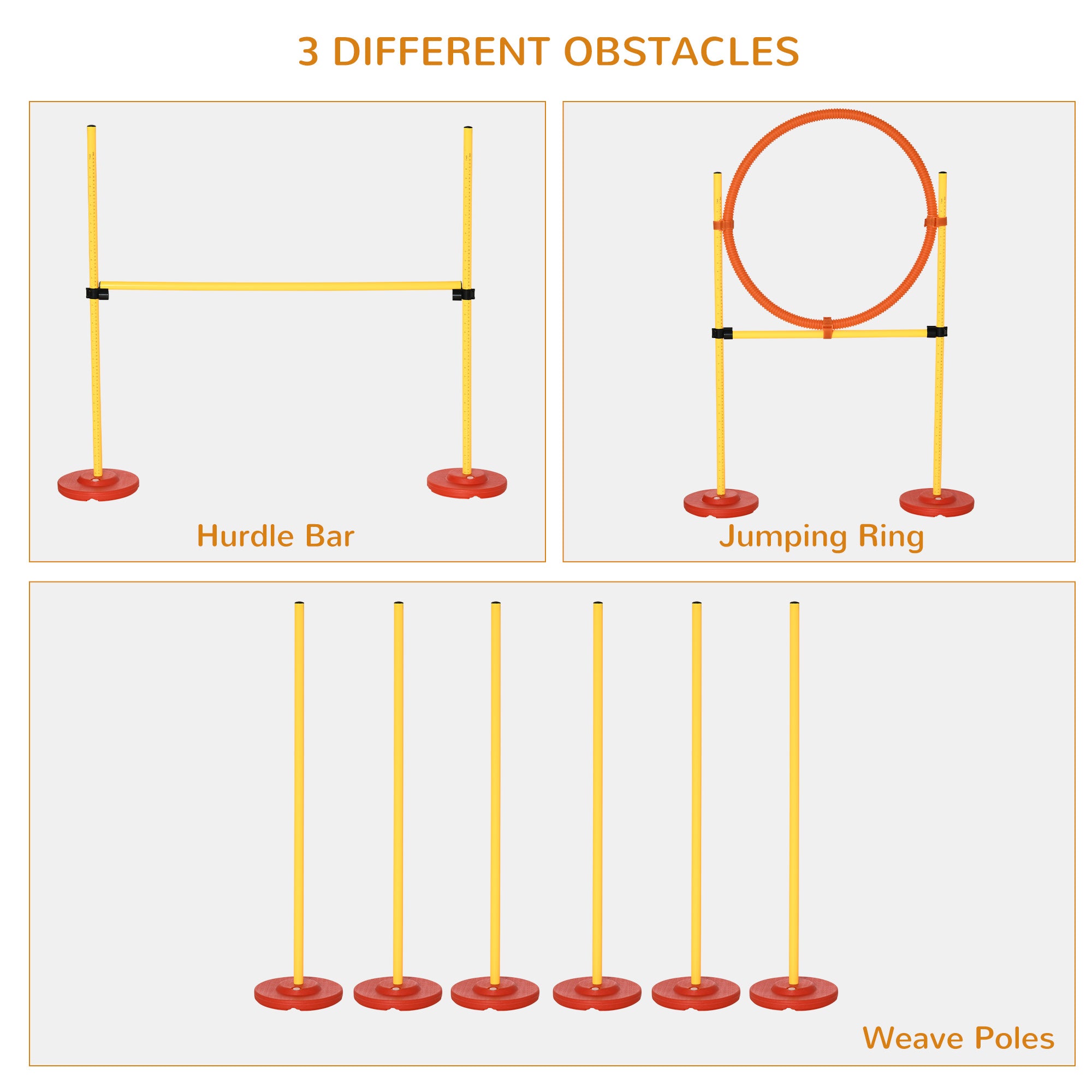 PawHut Dog Agility Equipment Training Portable Obstacle for Pet w/Adjustable Hurdles, Jumping Ring, Weave Poles - North Peak Garden Furniture