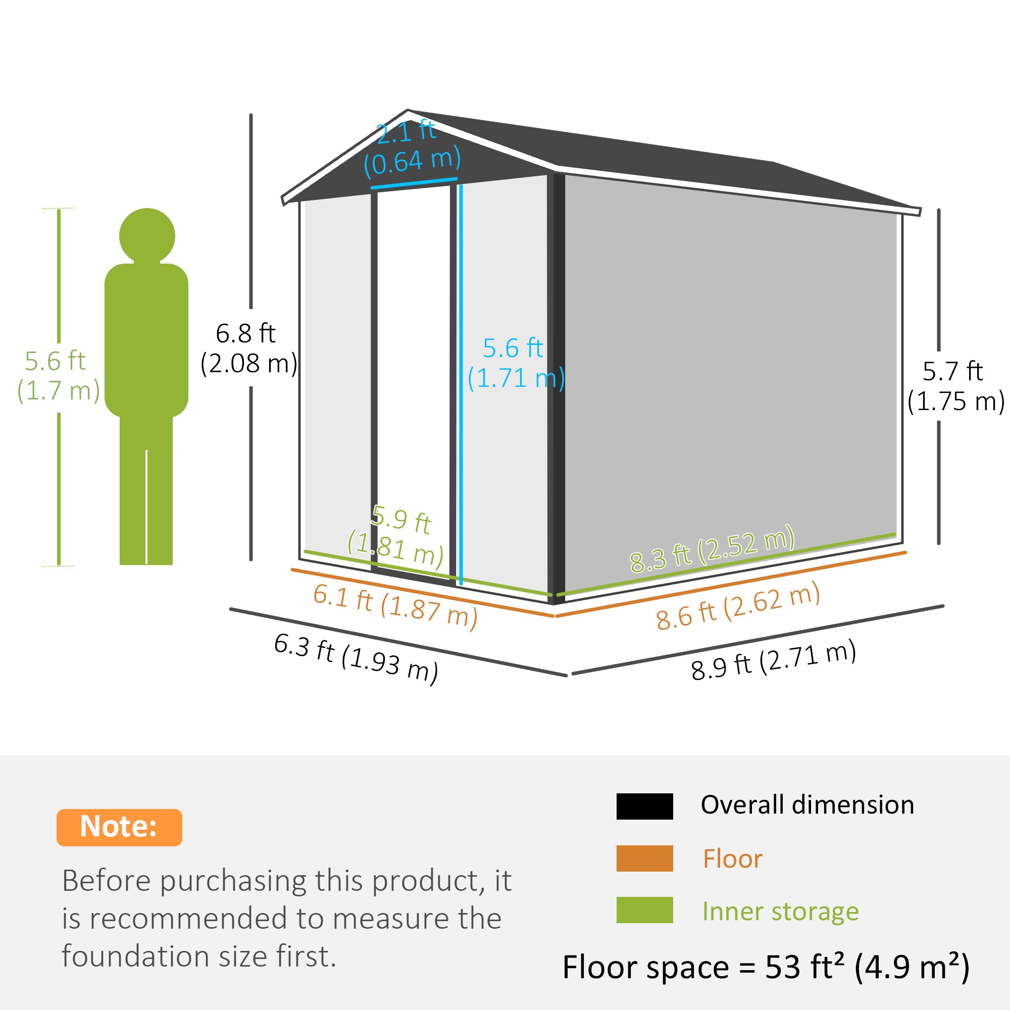 Outsunny 9x 6FT Metal Outdoor Garden Shed, Galvanised Tool Storage Shed w/ Sloped Roof, Lockable Door for Patio Lawn, Dark Grey - North Peak Garden Furniture