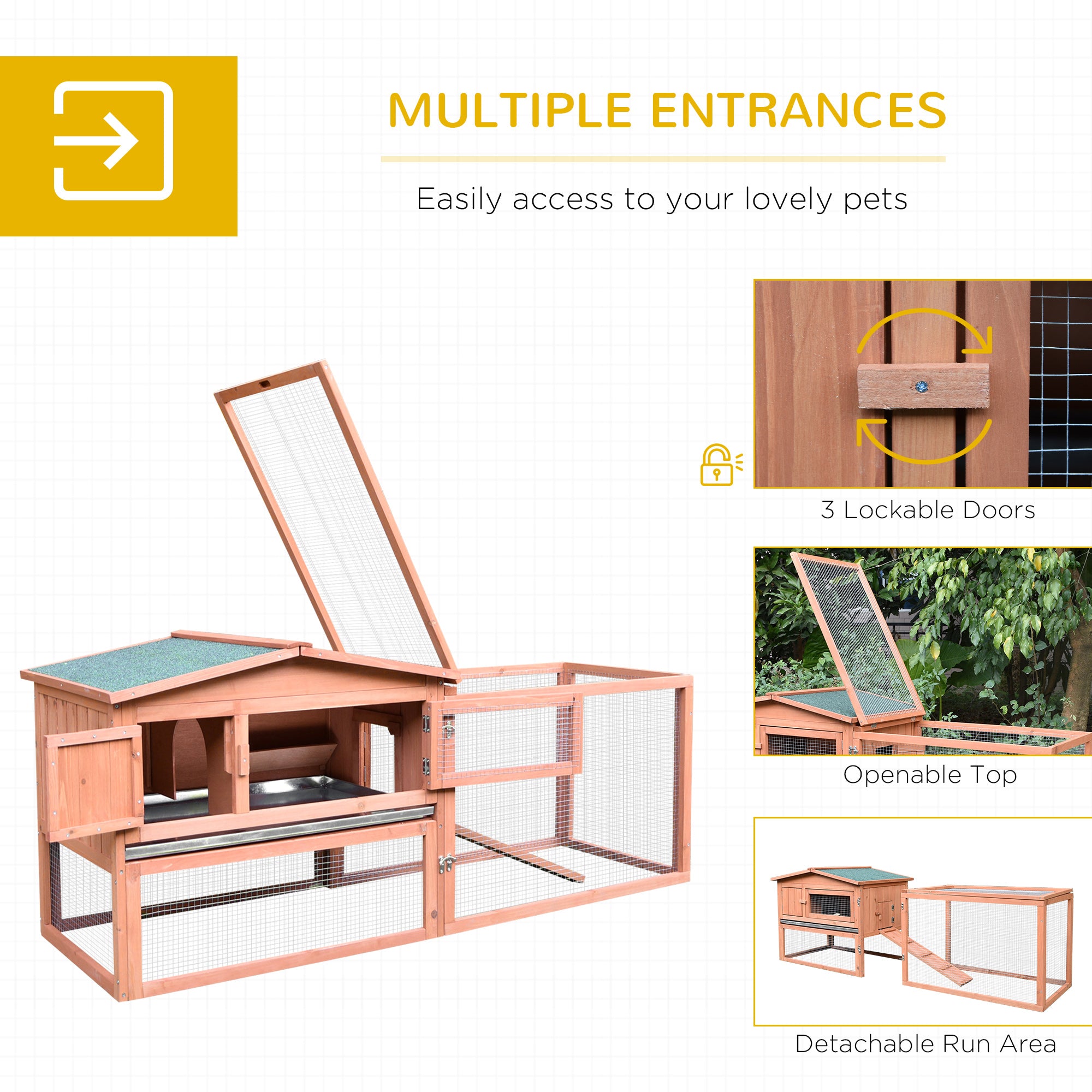 Pawhut 2 Floor Wooden Rabbit Hutch Bunny Cage House Chicken Coop Outdoor Garden Backyard 158 x 58 x 68 cm