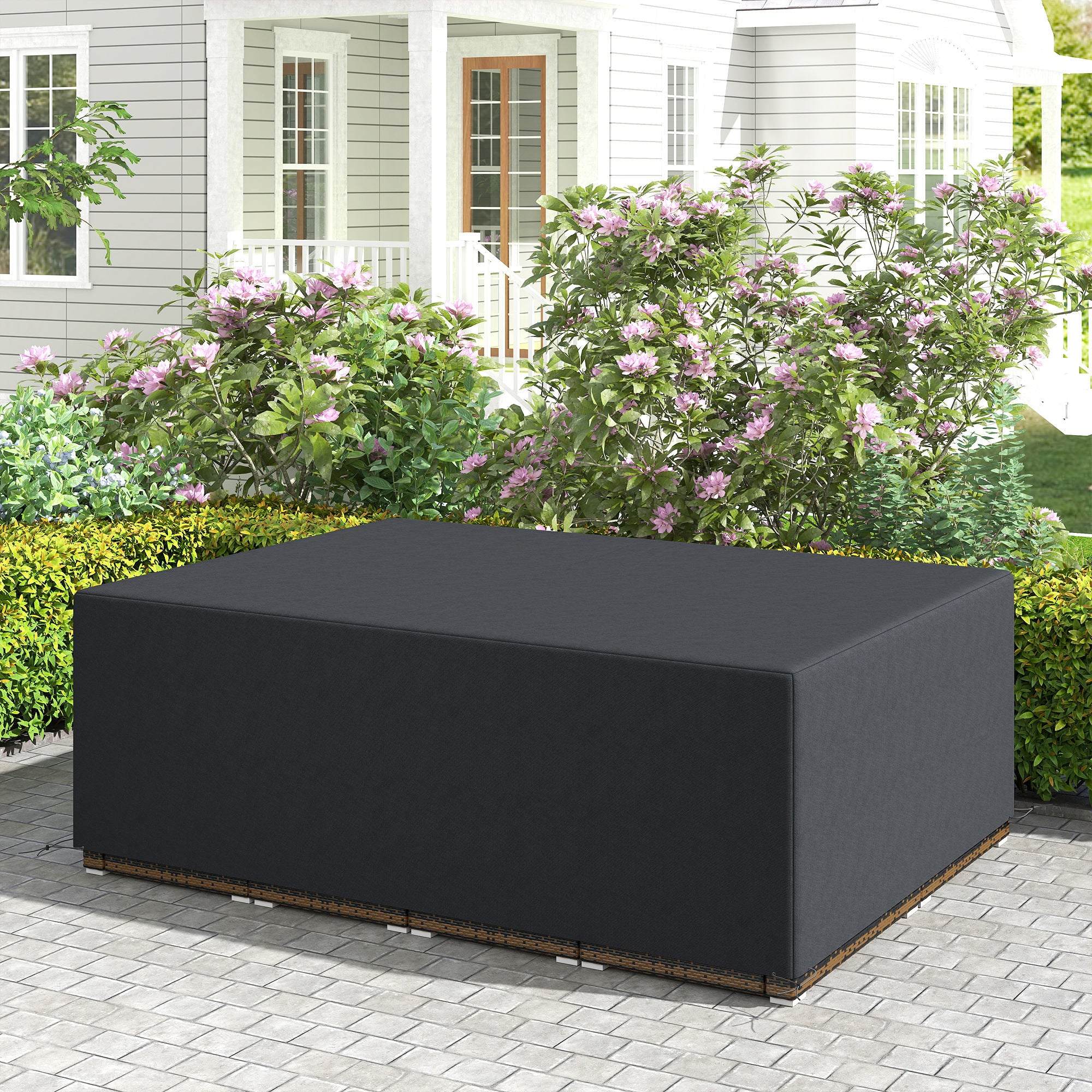 Outsunny 600D Oxford Outdoor Garden Furniture Sofa Set Cover, Waterproof Anti-UV Rattan Sun Lounger Protection Protector Cover, 275L x 205W x 90Hcm, Black - North Peak Garden Furniture