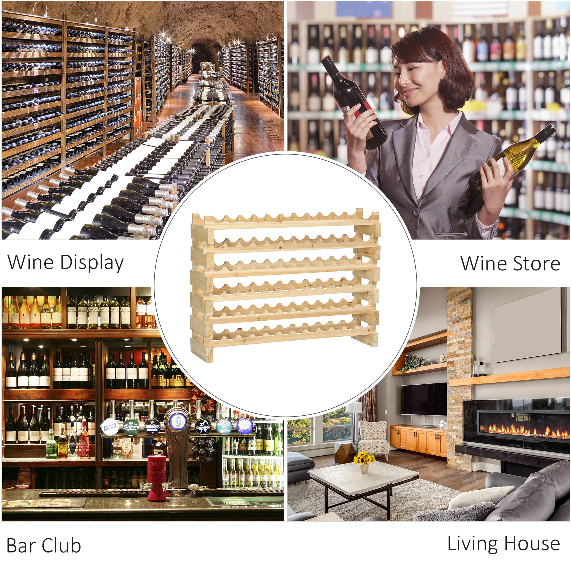 HOMCOM Six-Tier, 72 Bottle Wooden Wine Rack Set of 2 - Natural
